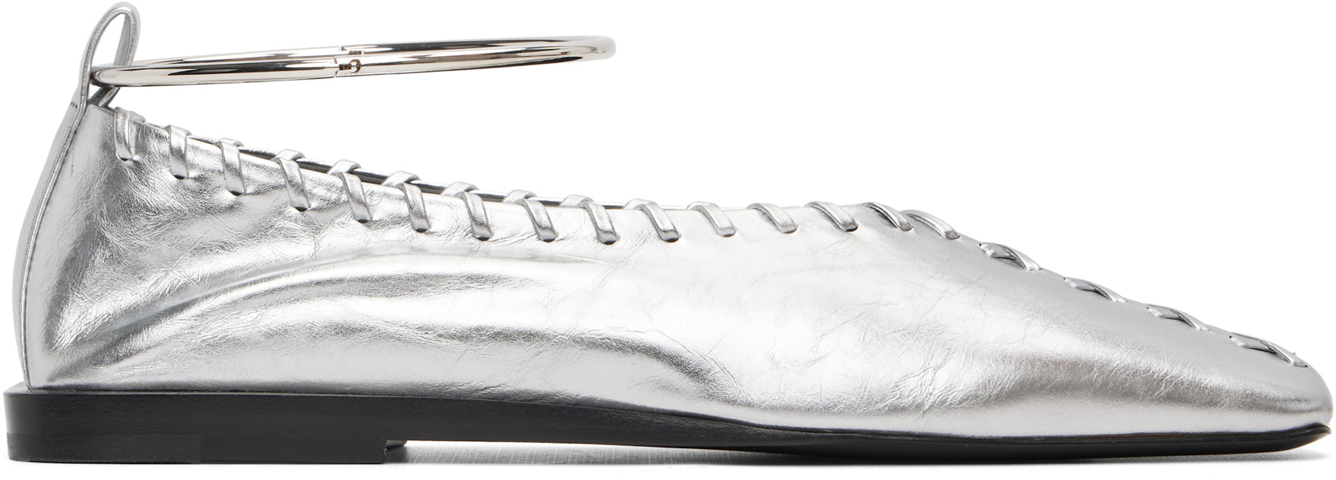 sia メタルプレート　パンプス　jil sander Jil Sander: Silver Ring Ballerina Flats | SSENSE