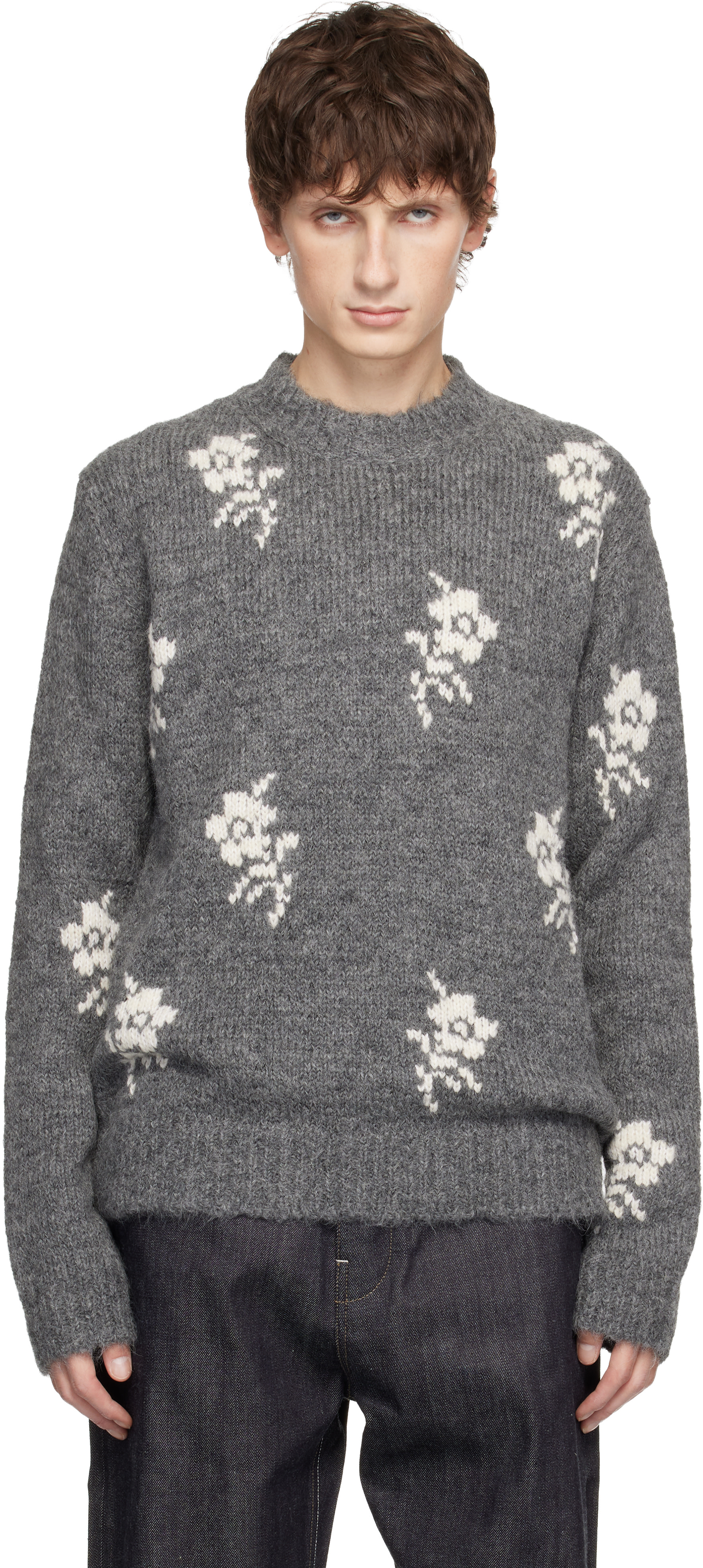 Jil Sander: Gray Wool Blend Crew-Neck Sweater | SSENSE