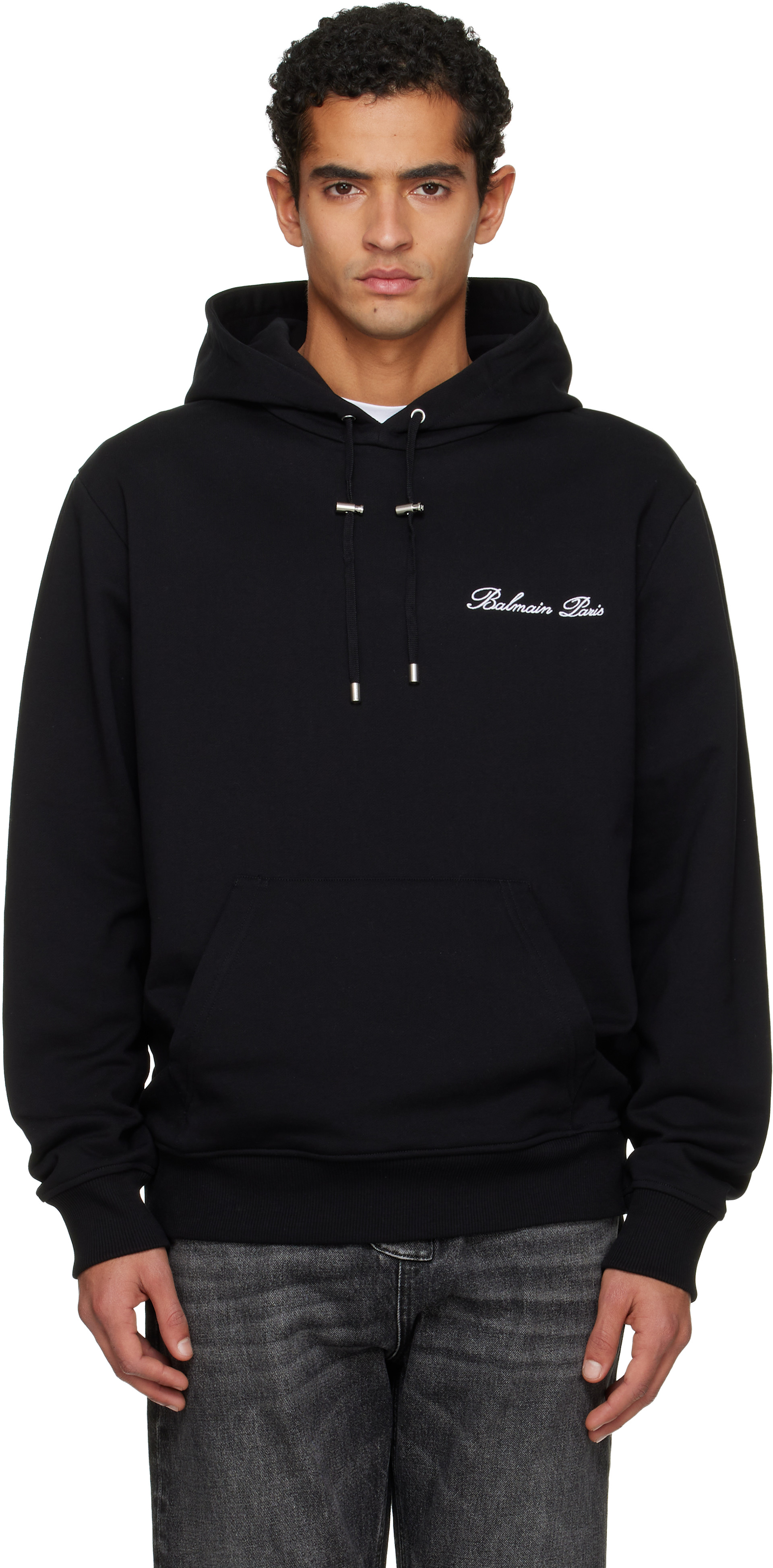 BALMAIN ブラック ジャンパー フード付き　サイズ:M 中古・古着通販】BALMAIN (バルマン) ジップパーカー ブラック サイズ