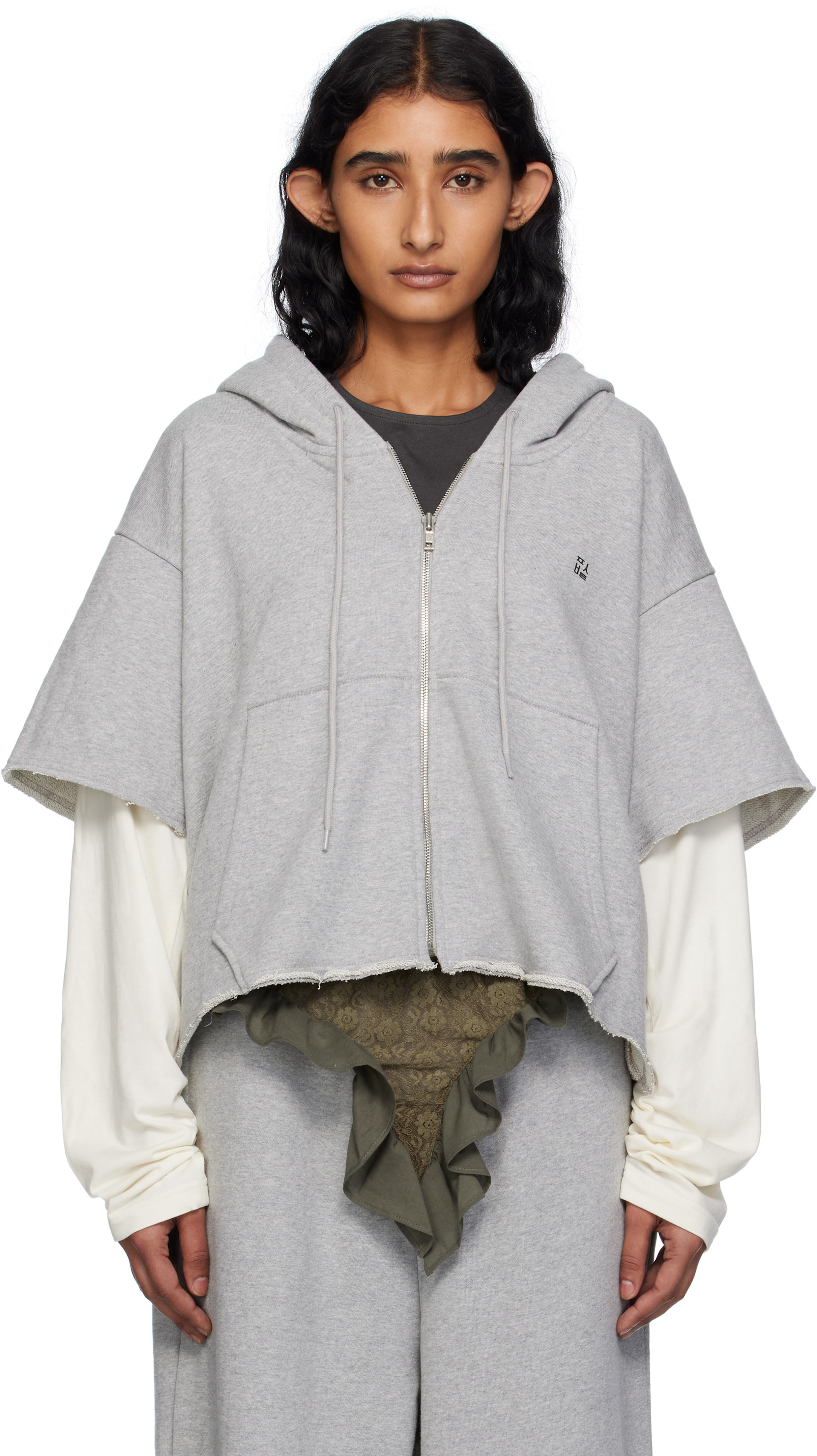 Pushbutton: Gray Raw Edge Zip-Up Hoodie | SSENSE