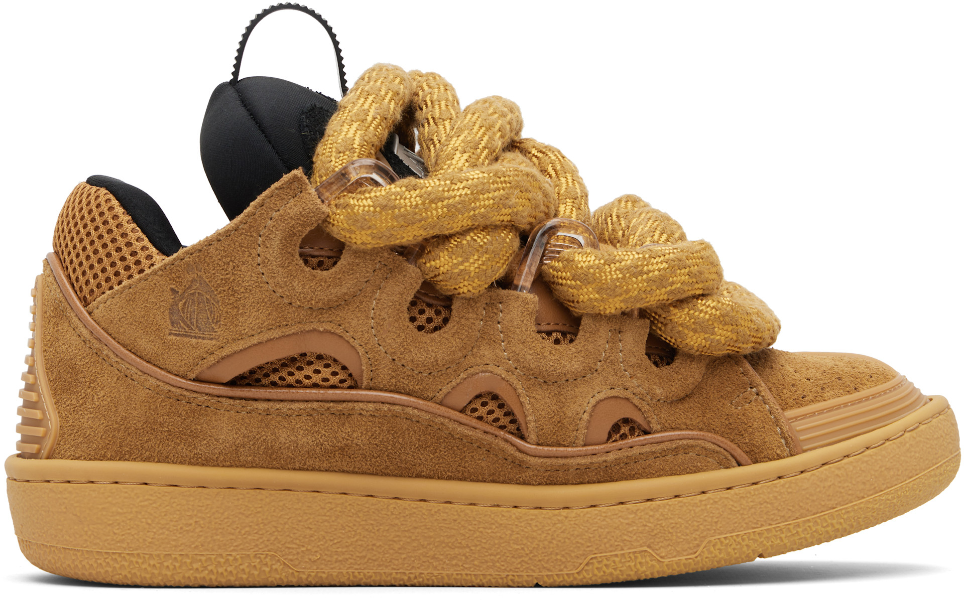 Lanvin: Tan Curb Leather With Snake Laces Sneakers | SSENSE