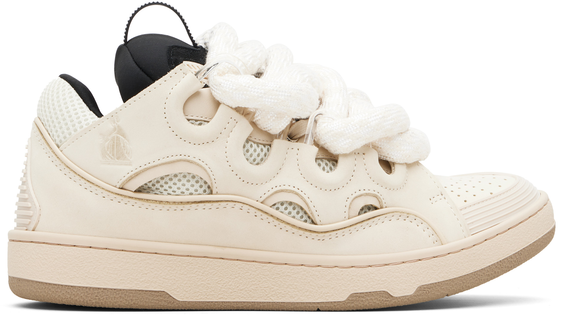 Lanvin: Beige Curb Leather With Snake Laces Sneakers | SSENSE