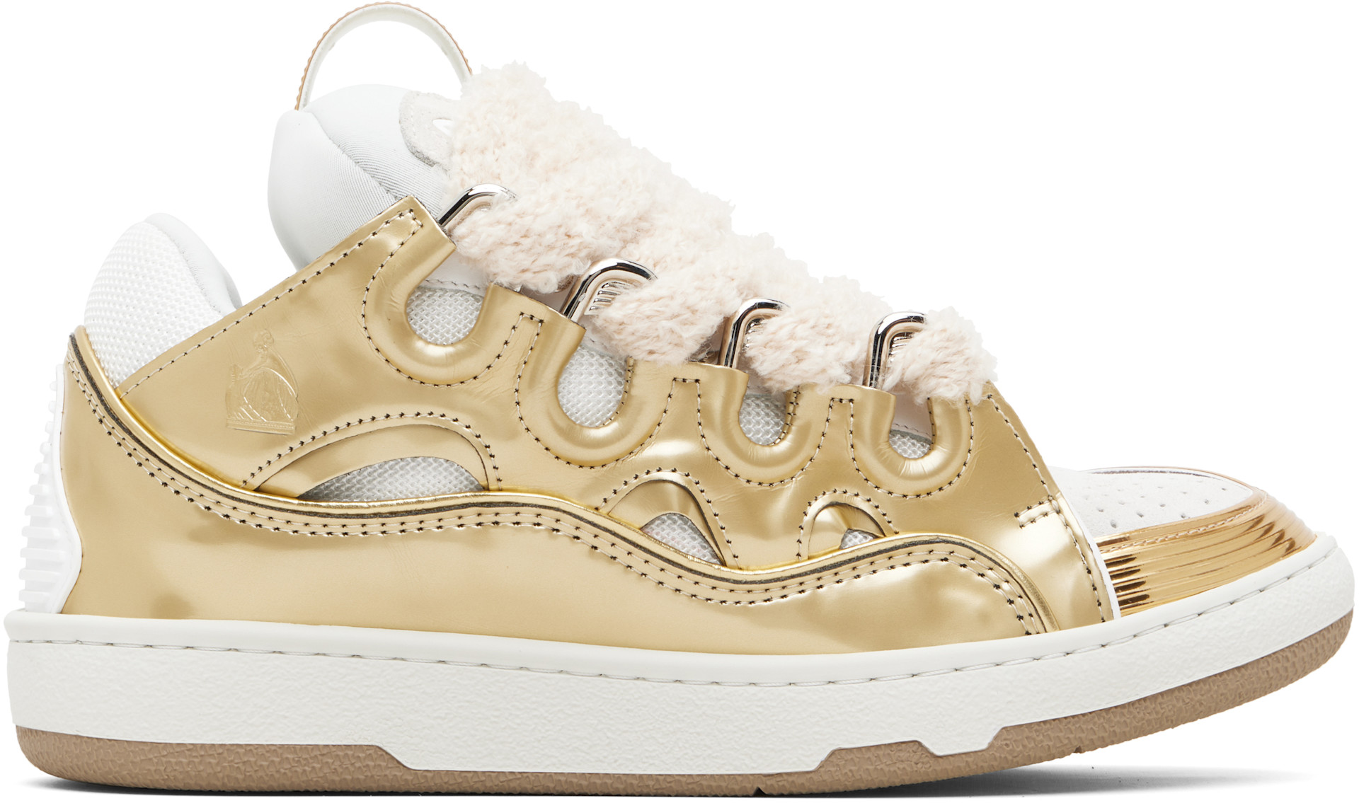 Lanvin: Gold & White Curb Metallic Leather With Mesh Laces