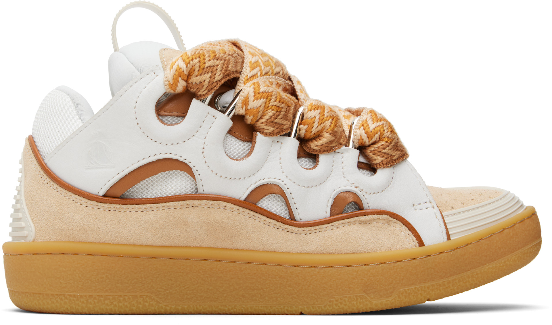 Lanvin: White & Orange Curb Leather Sneakers | SSENSE Lanvin: White & Orange Curb Leather Sneakers | SSENSE