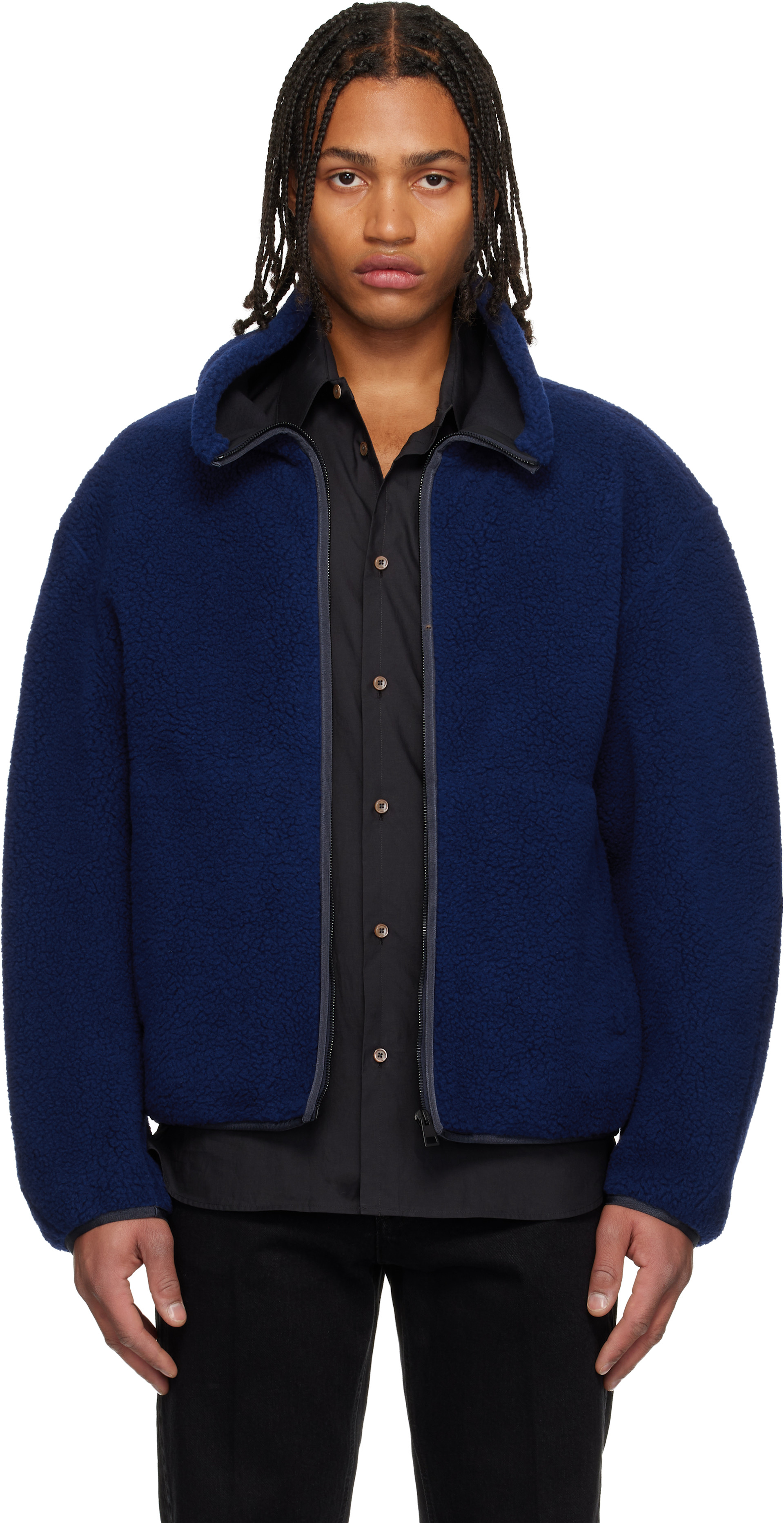 Givenchy: Blue Wool Fleece Bomber Jacket | SSENSE