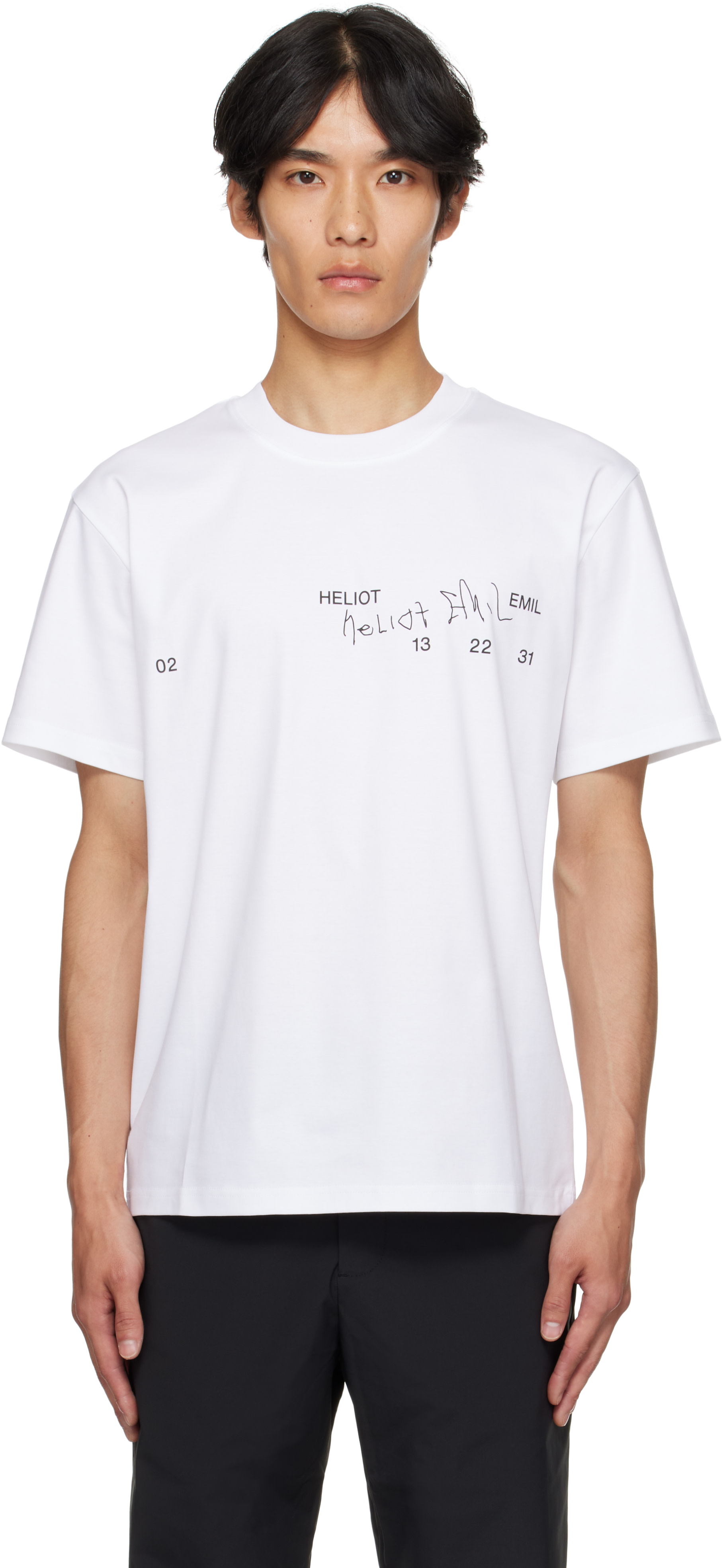 HILLOT EMIL ホワイト Tシャツ　ヘリオットエミル Heliot Emil t-shirt white color with a print M.09.125.BLK01 at PRM US