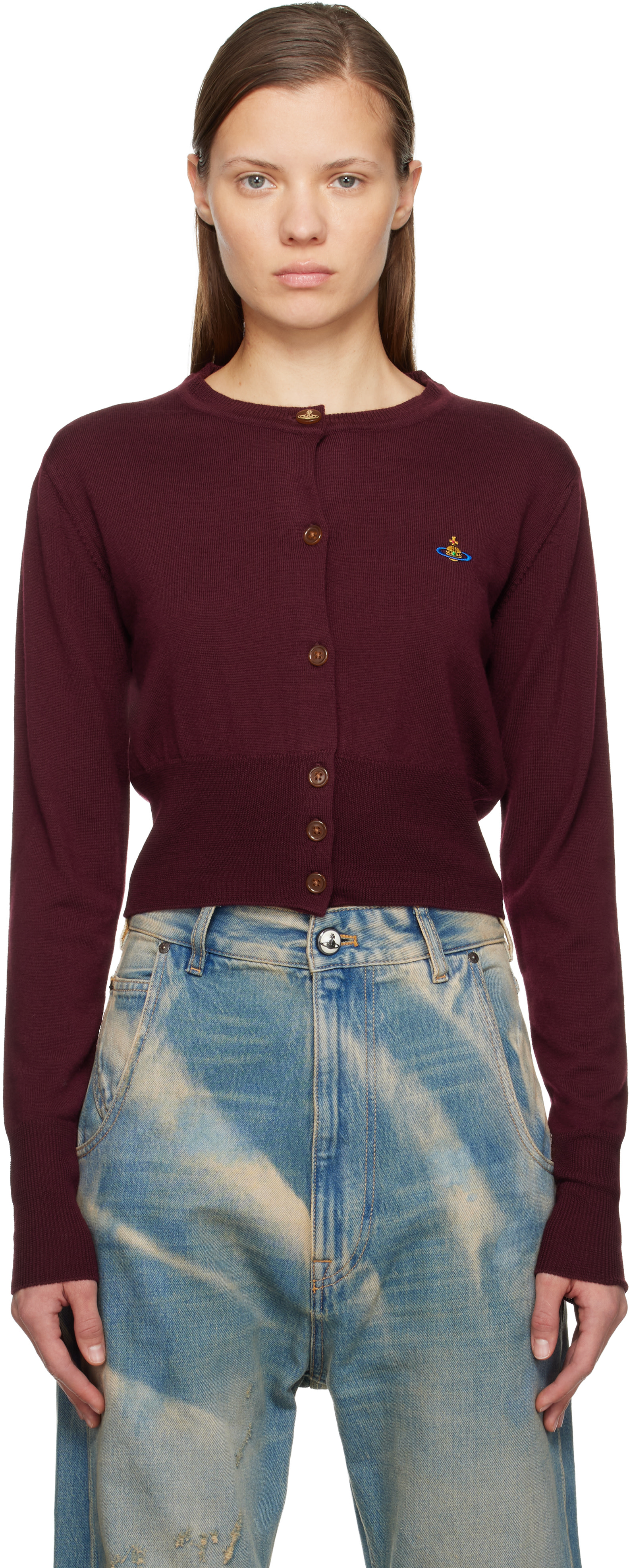 Vivienne Westwood: Burgundy Bea Cropped Cardigan | SSENSE Canada