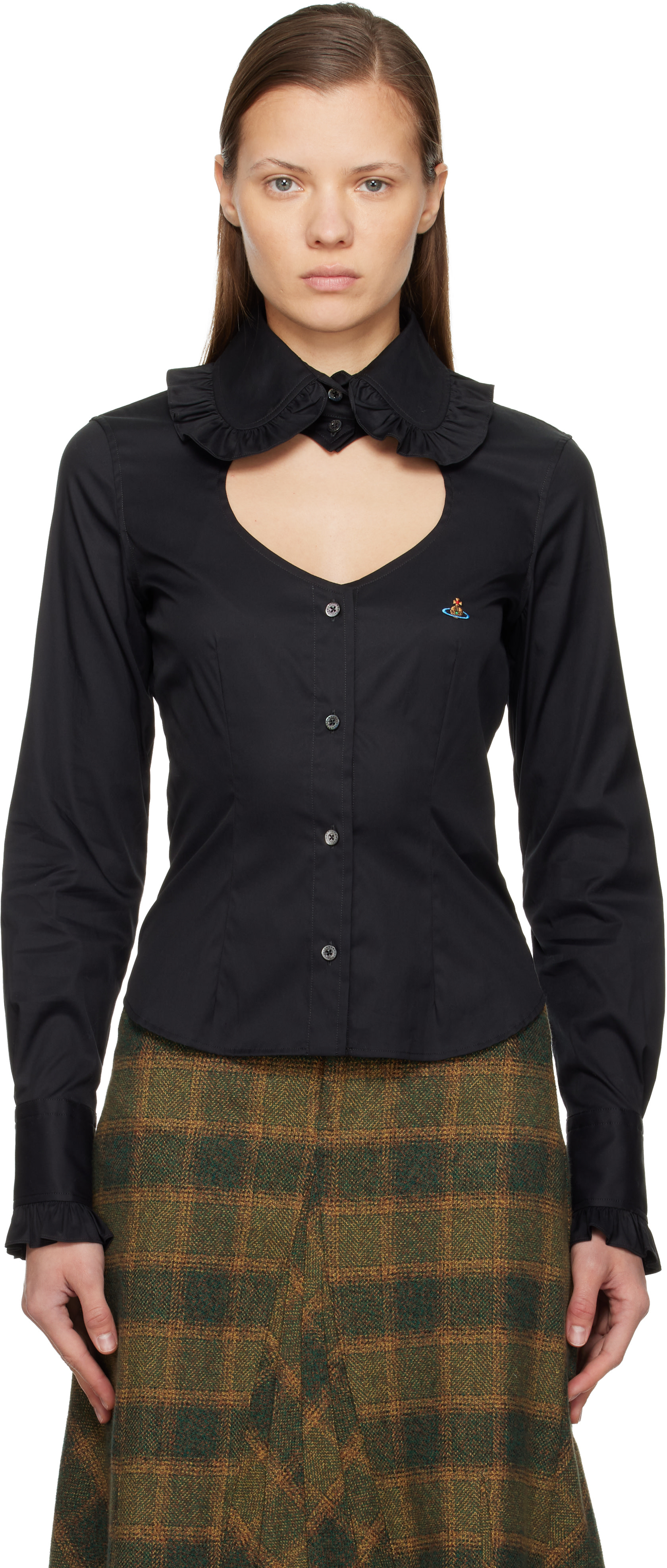 vivienne westwood フリルブラウス 黒 Vivienne Westwood: Black Toulouse Frill Shirt | SSENSE