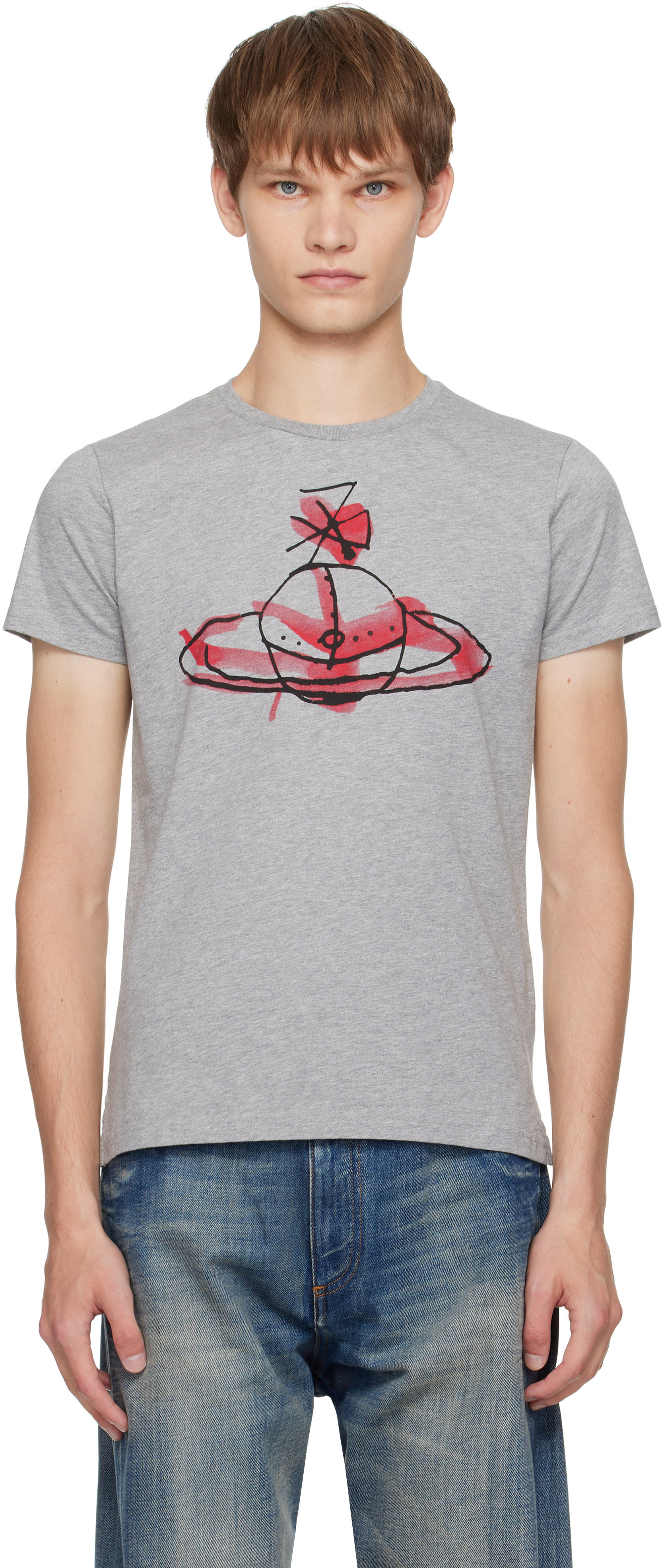 新品タグ付き Vivienne Westwood ORB PERU Tシャツ Vivienne Westwood: Gray Drawn Orb Peru T-shirt | SSENSE
