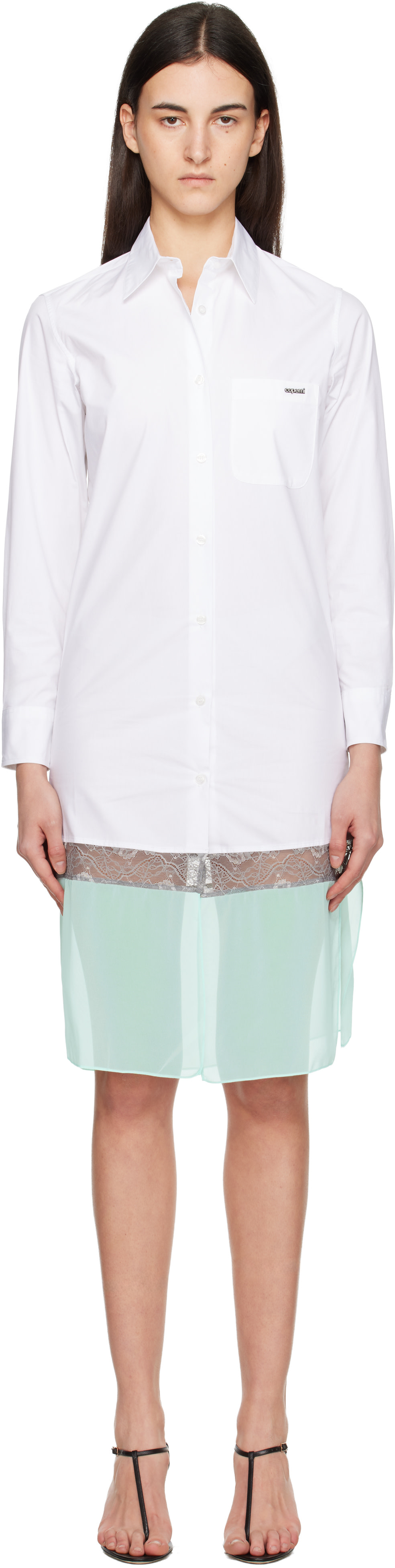 White & Green Multi Layer Shirt Midi Dress by Coperni on Sale