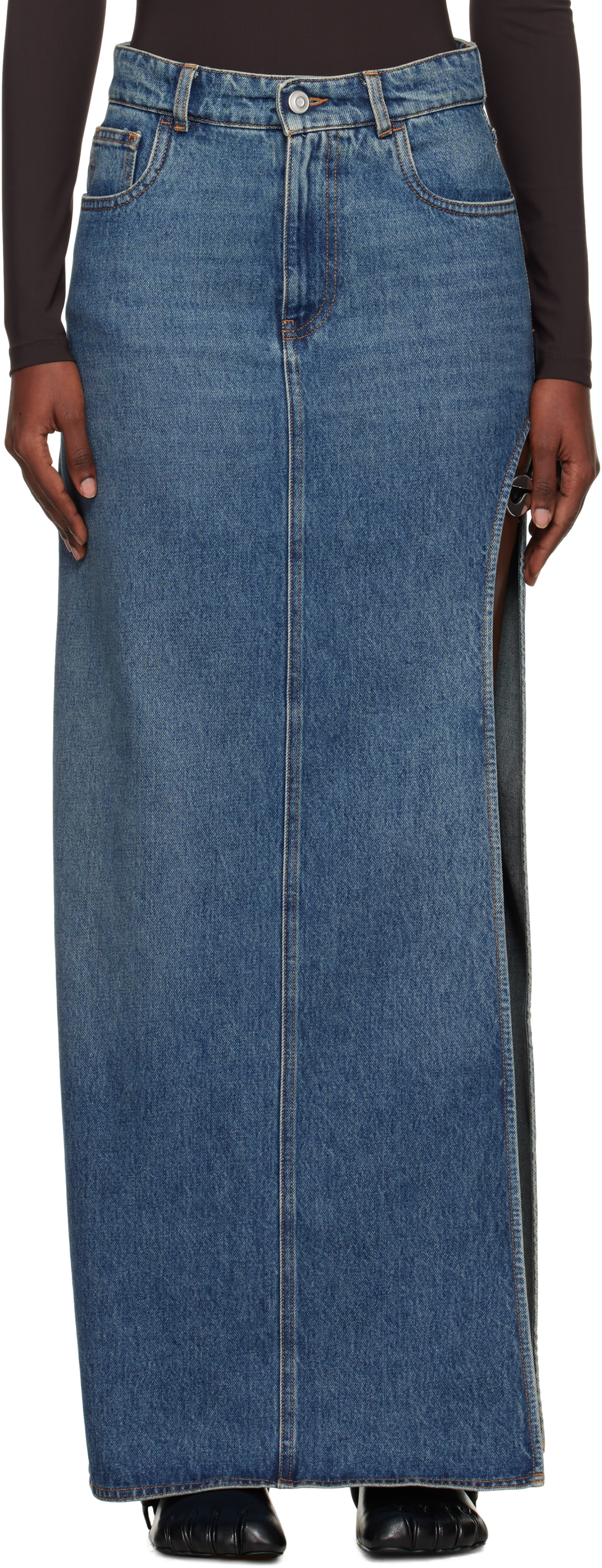 Blue Garter Belt Denim Maxi Skirt by Coperni on Sale