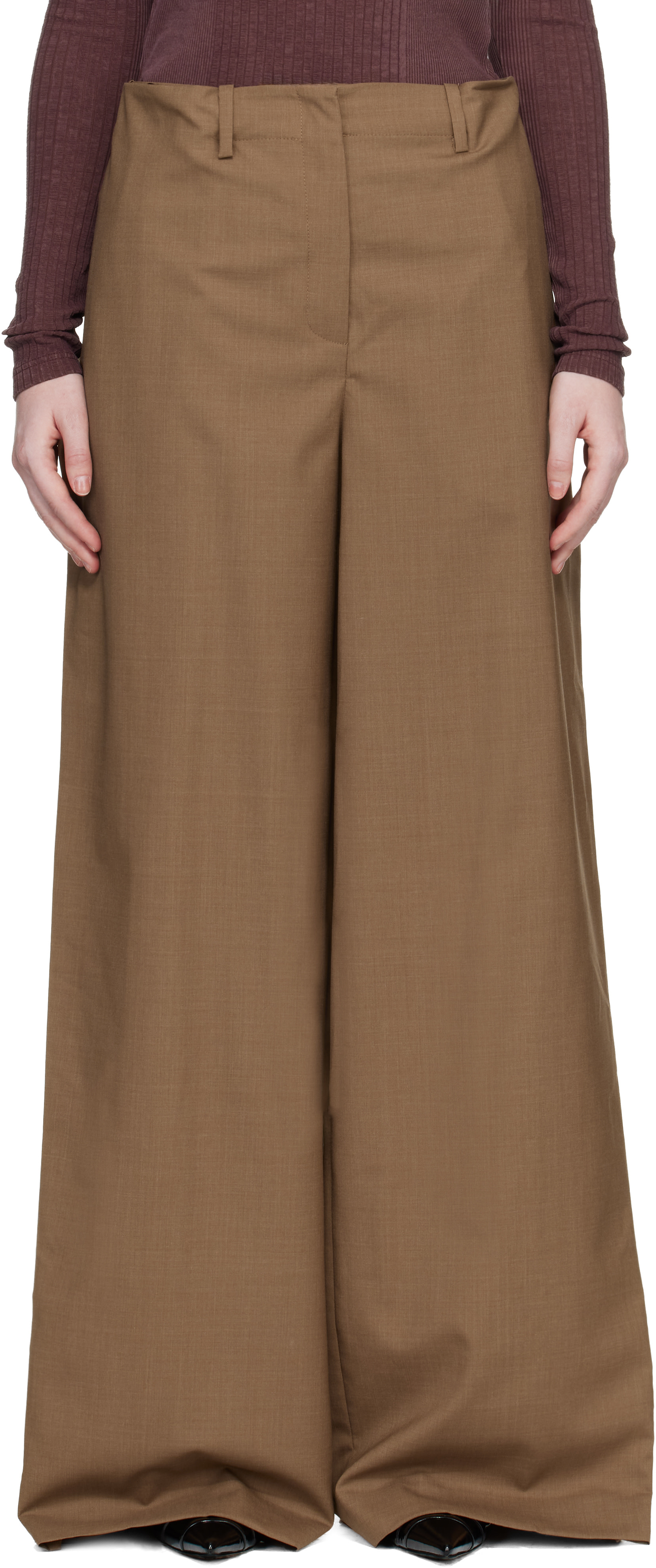 Mugler: Brown Super Fine Mela Trousers | SSENSE