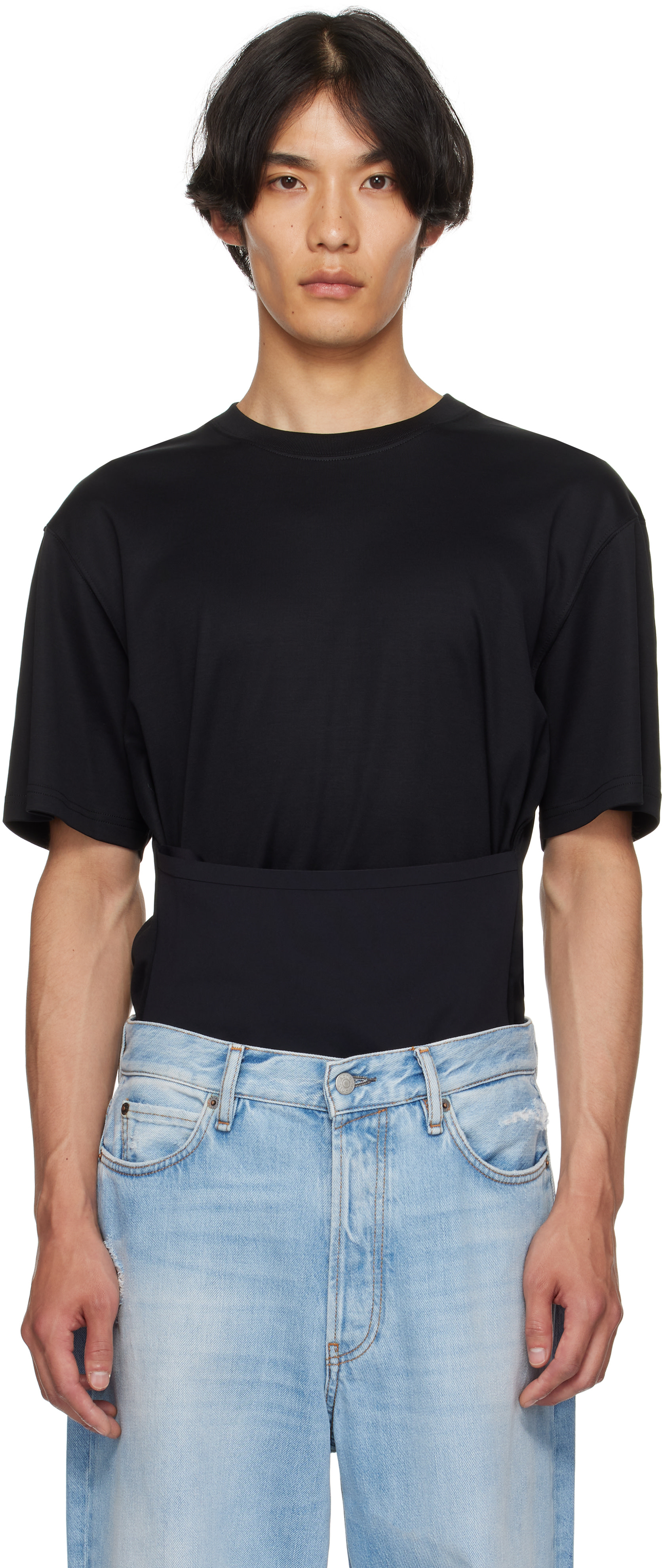 MUGLER（ミュグレー） トップス コルセット Mugler: Black Boxy Corset T-shirt | SSENSE