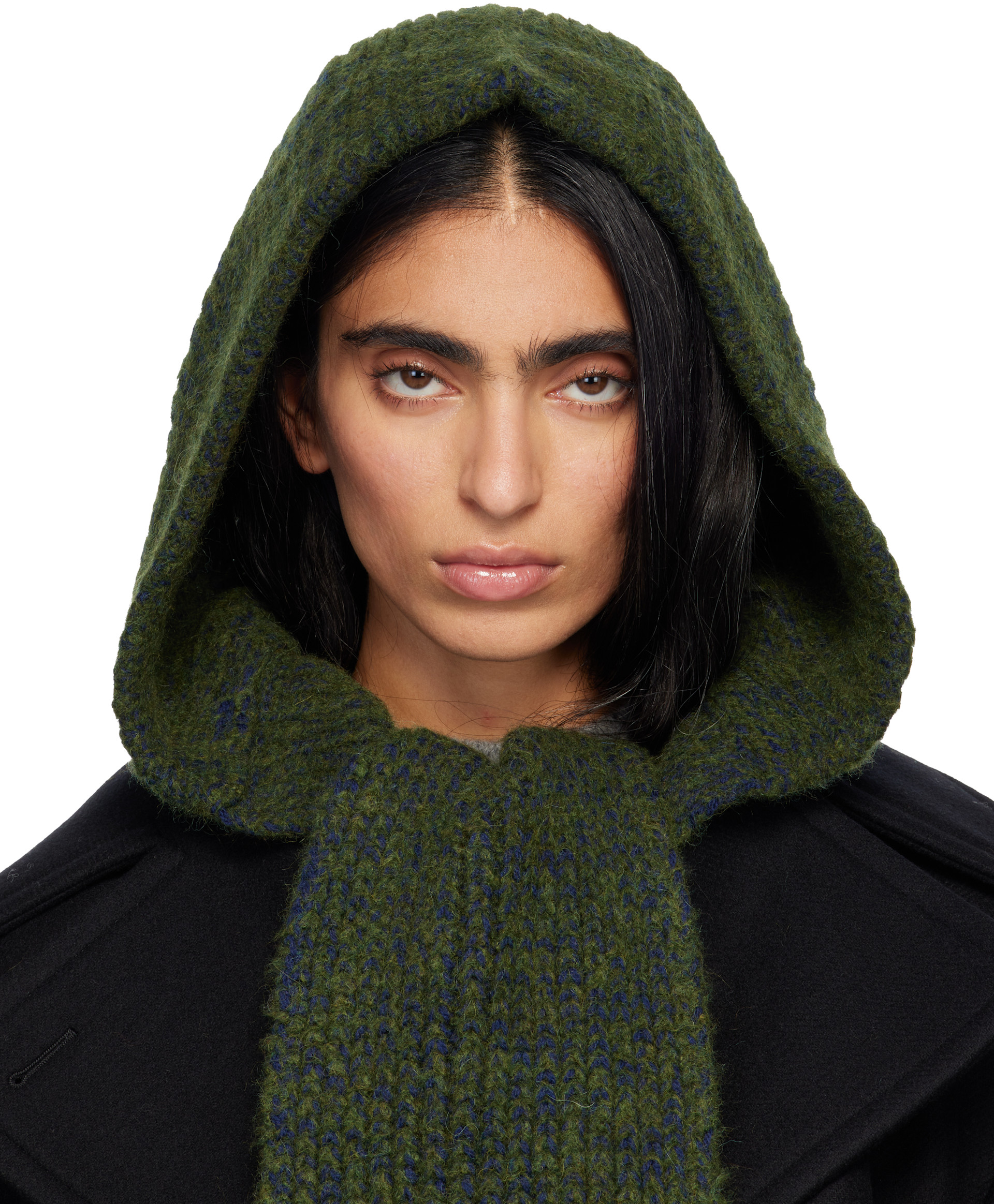 DRIES VAN NOTEN ダークグリーン　　カシミヤ　ストール　マフラー Dries Van Noten: Green Hooded Wool Scarf | SSENSE