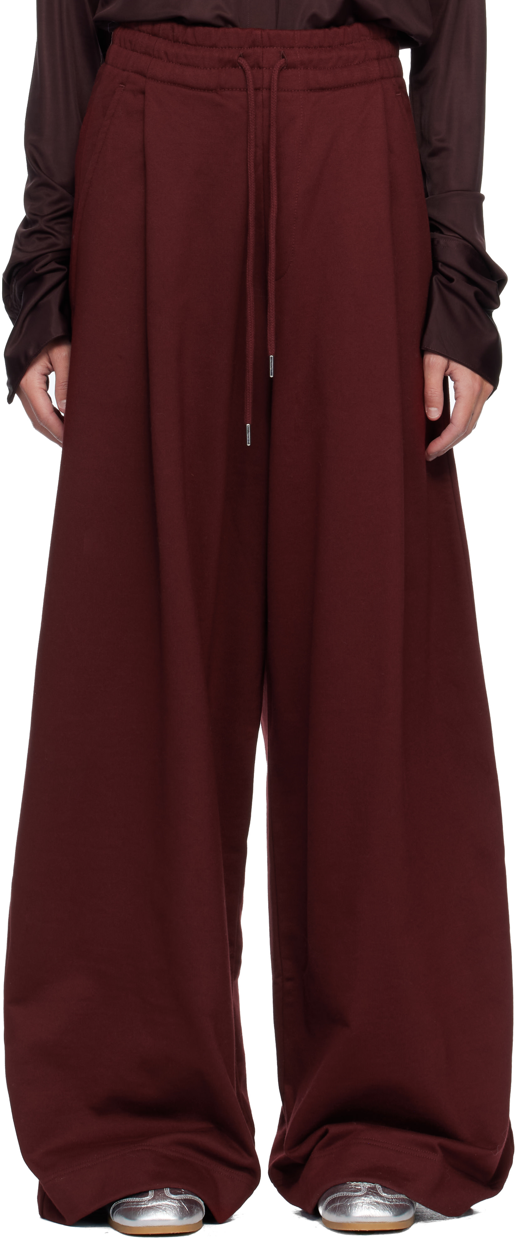 Dries Van Noten: Burgundy Loose Sweatpants | SSENSE