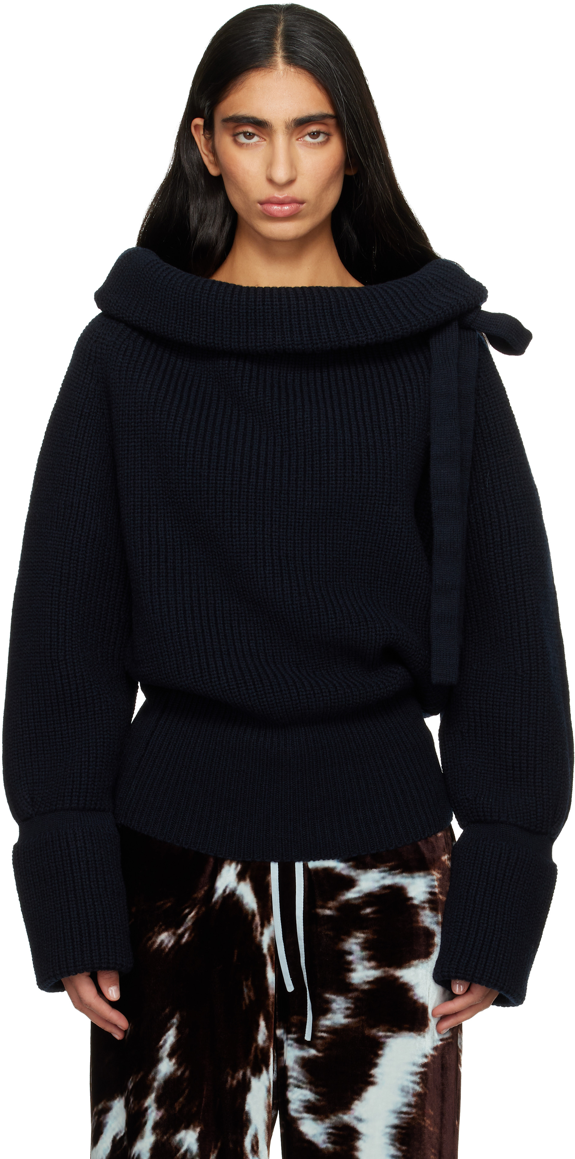 Dries Van Noten: Navy Drawstring Turtleneck | SSENSE
