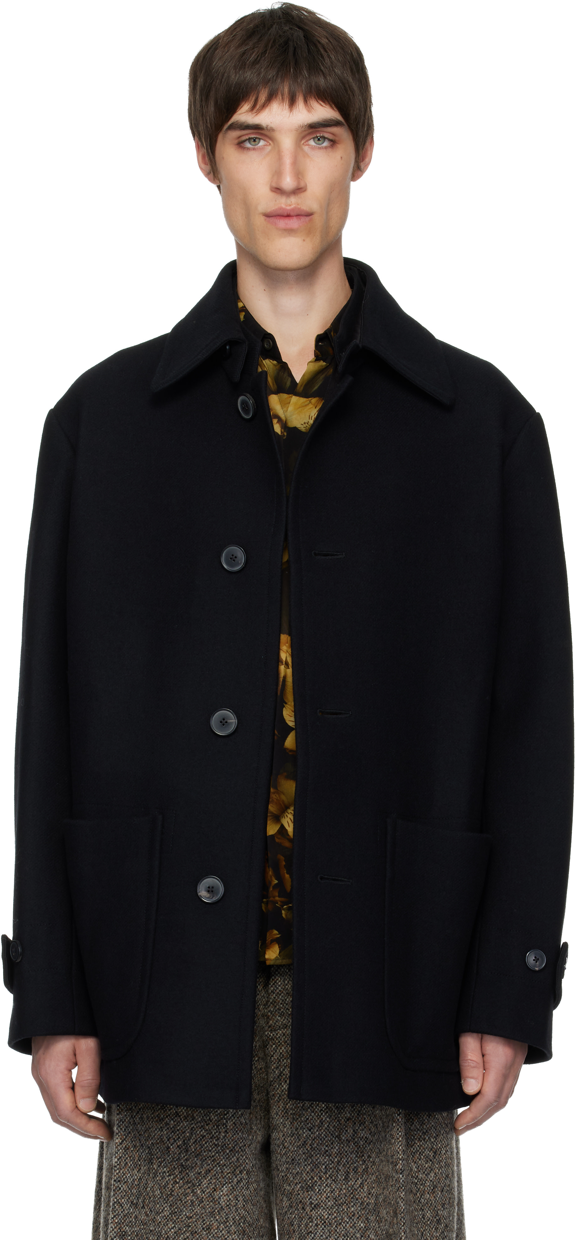 Dries Van Noten: Black Wool Coat | SSENSE