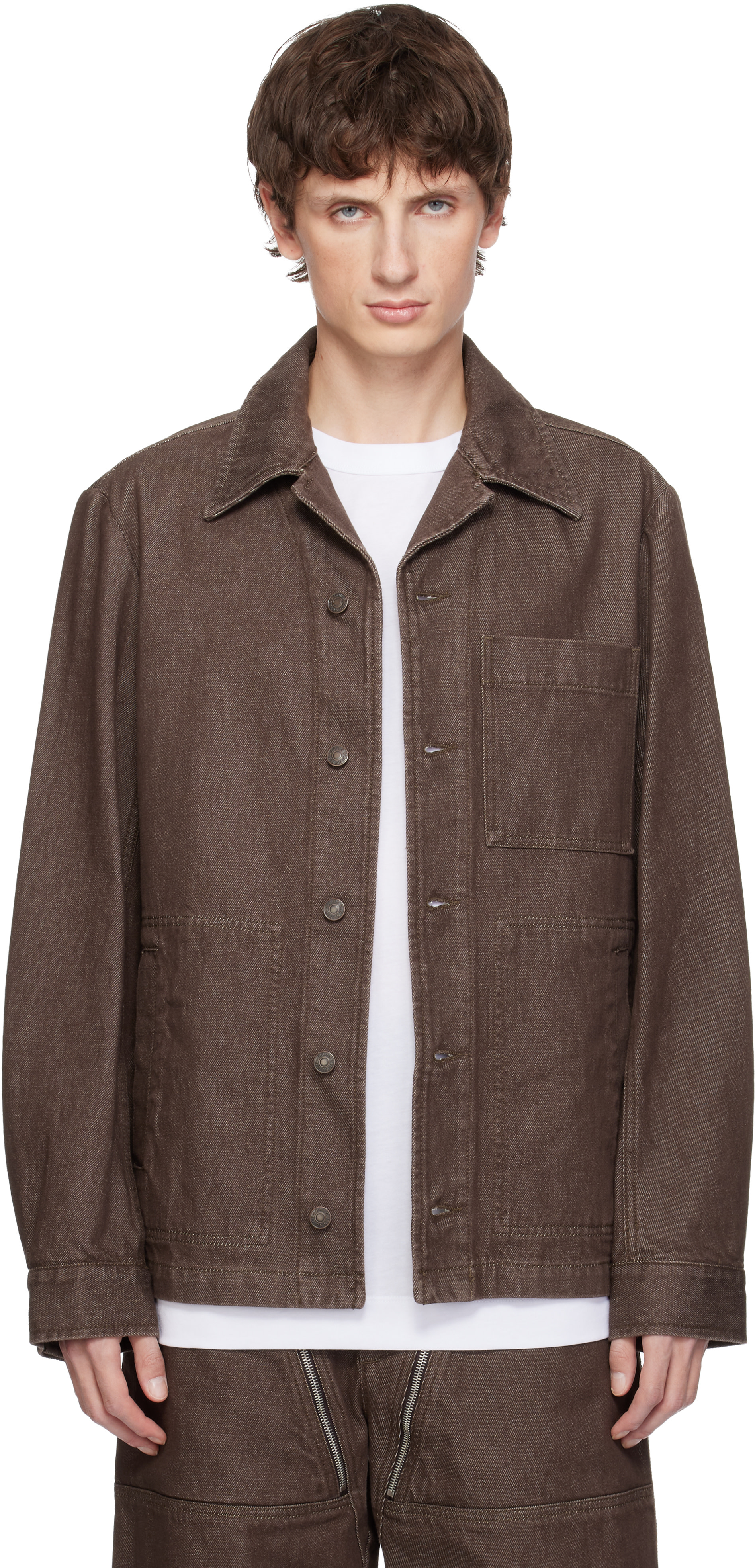美品 DRIES VAN NOTEN 21-22AW ボアジャケット ブラウン Dries Van Noten: Brown Denim Shirt Jacket | SSENSE