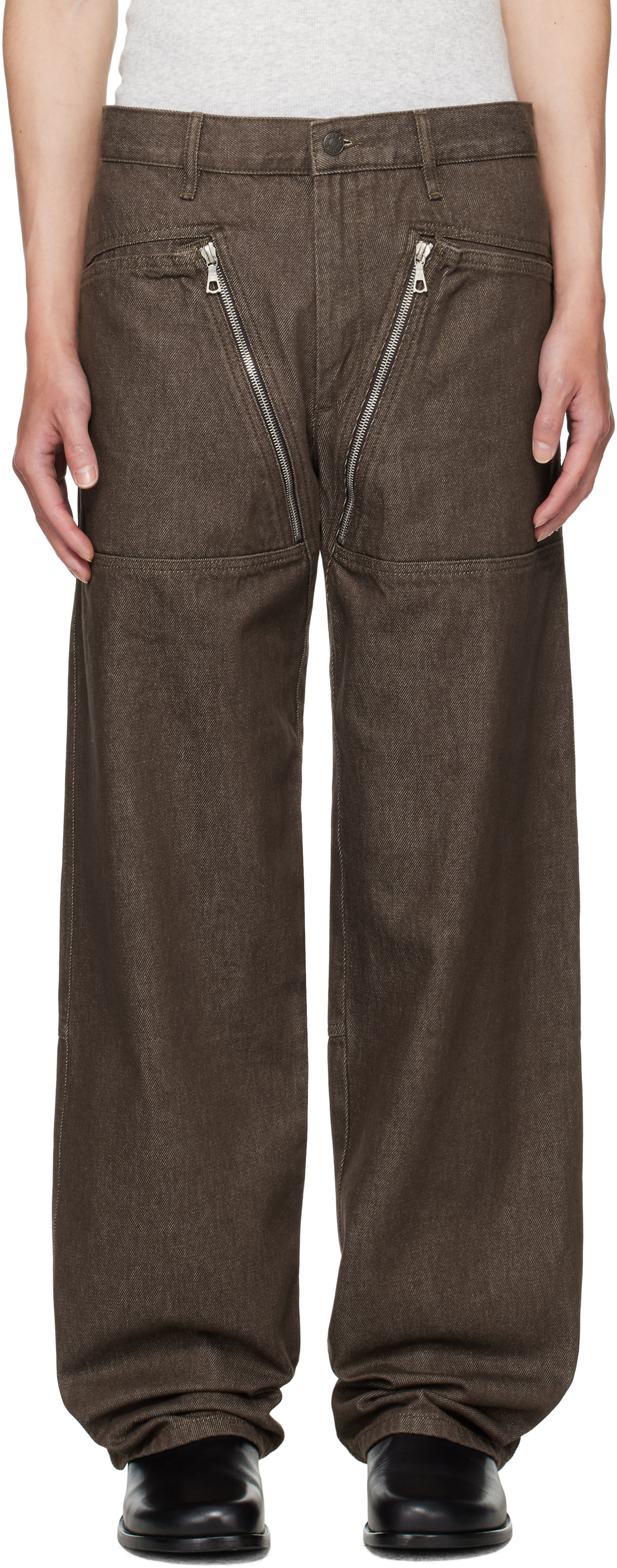 Dries Van Noten: Brown Paneled Jeans | SSENSE