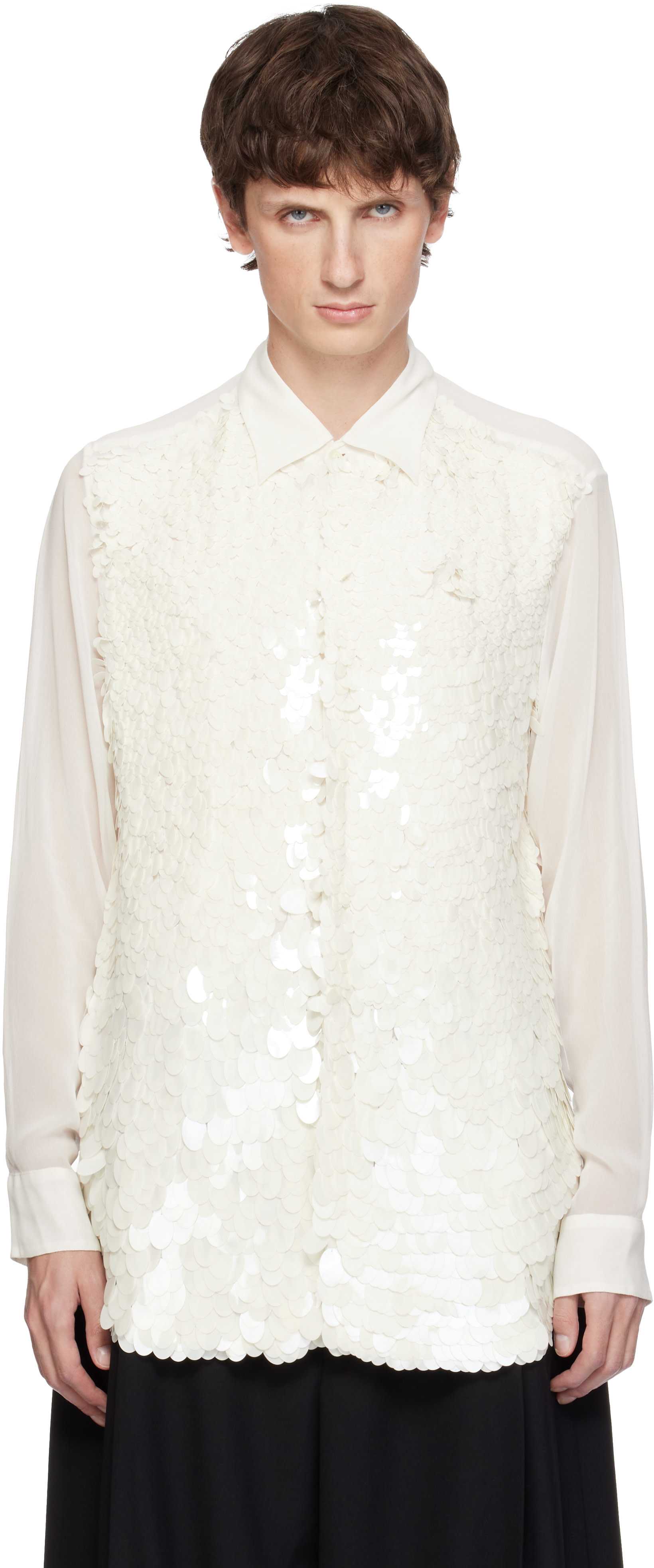 Dries Van Noten: White Sequinned Shirt | SSENSE