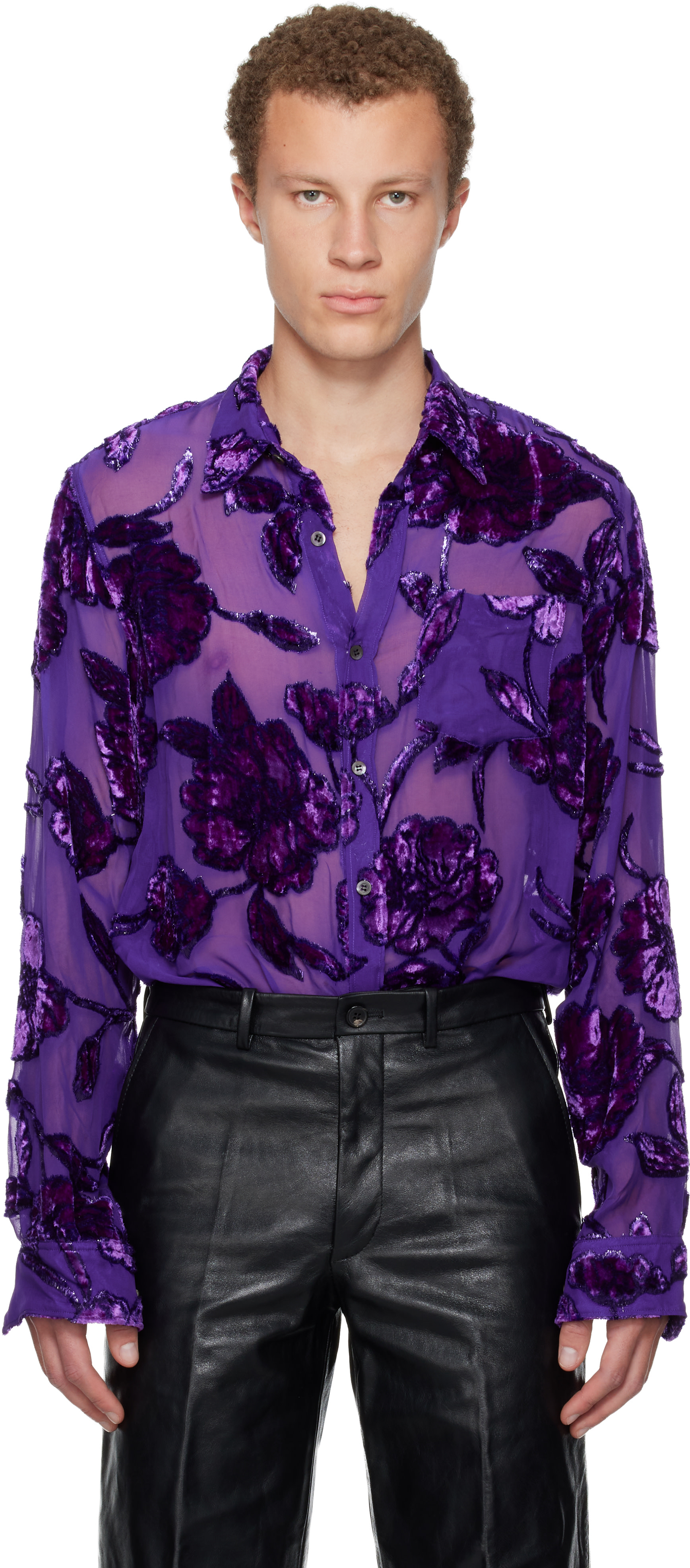Dries Van Noten: Purple Fitted Sheer Shirt | SSENSE Canada