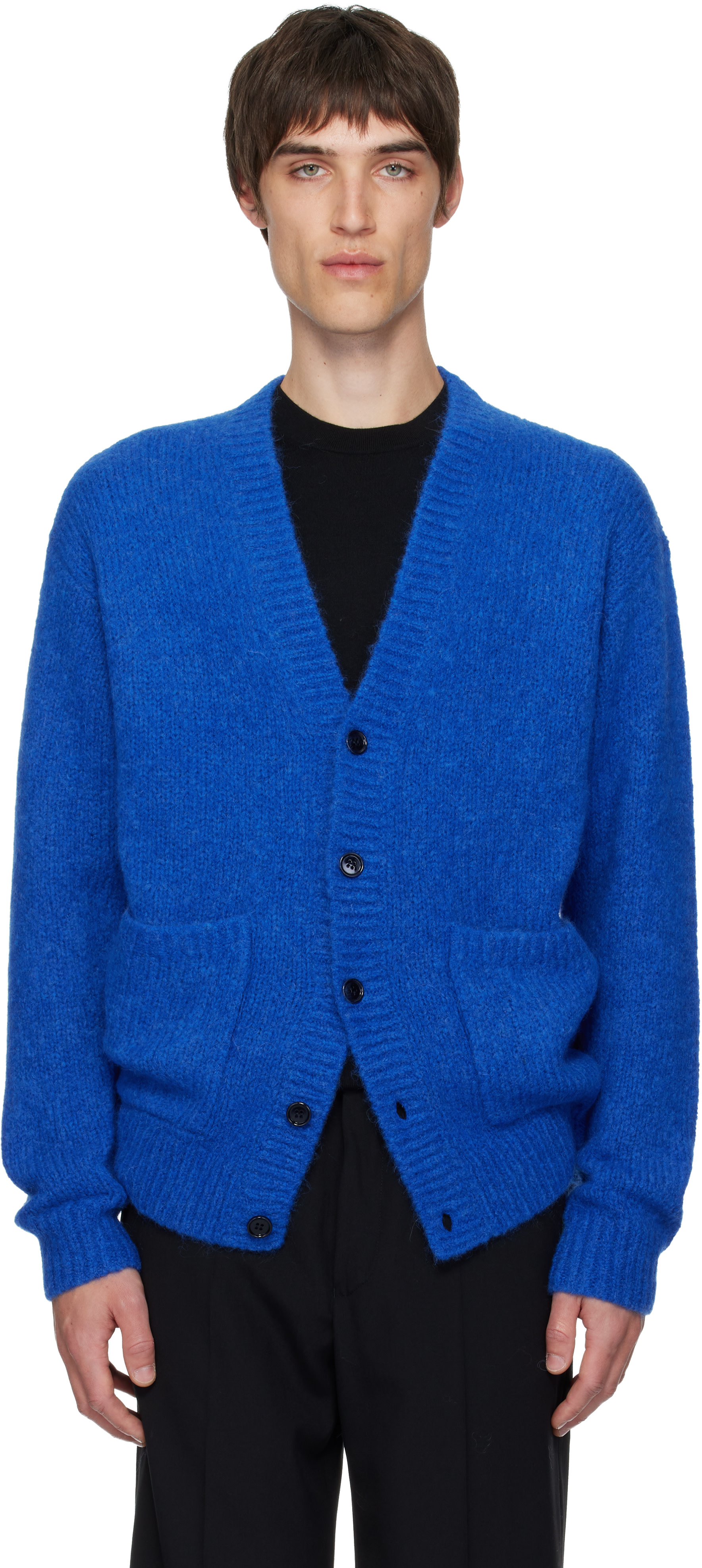 Dries Van Noten: Blue Alpaca Cardigan | SSENSE