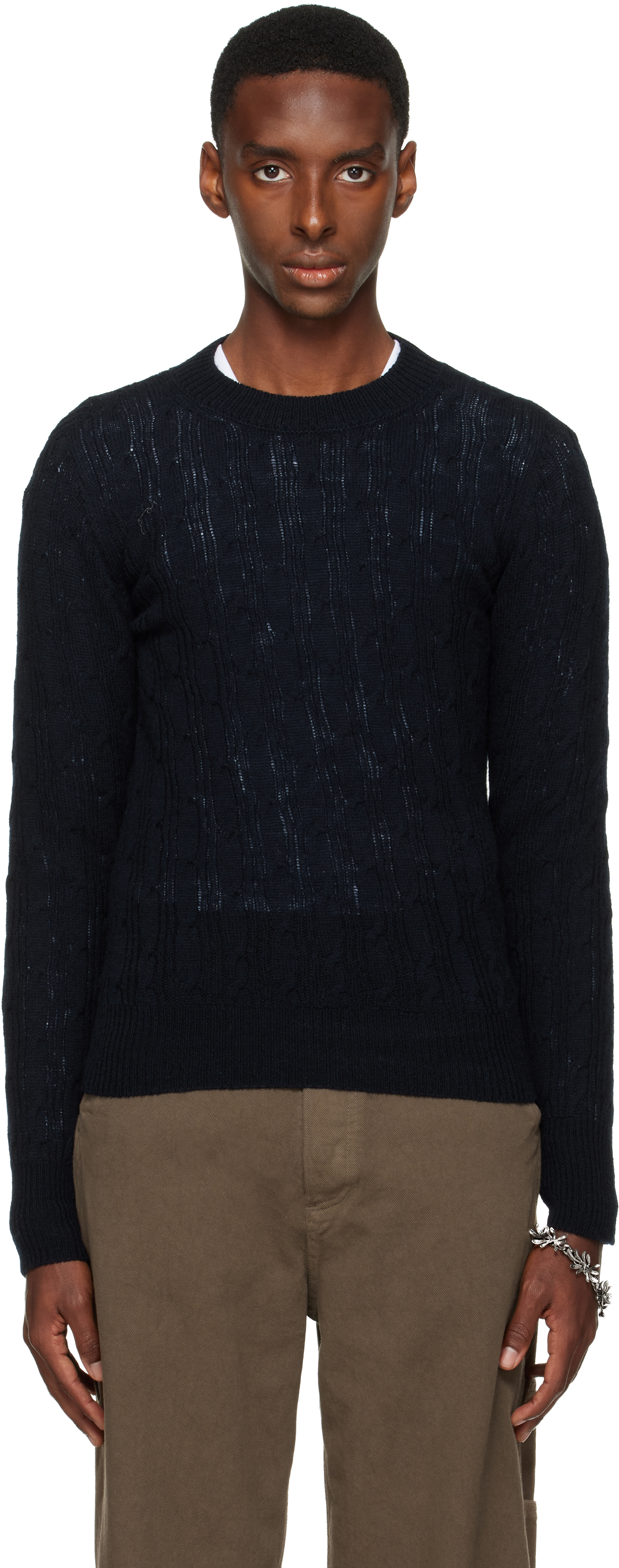 Dries Van Noten: Black Crewneck Sweater | SSENSE