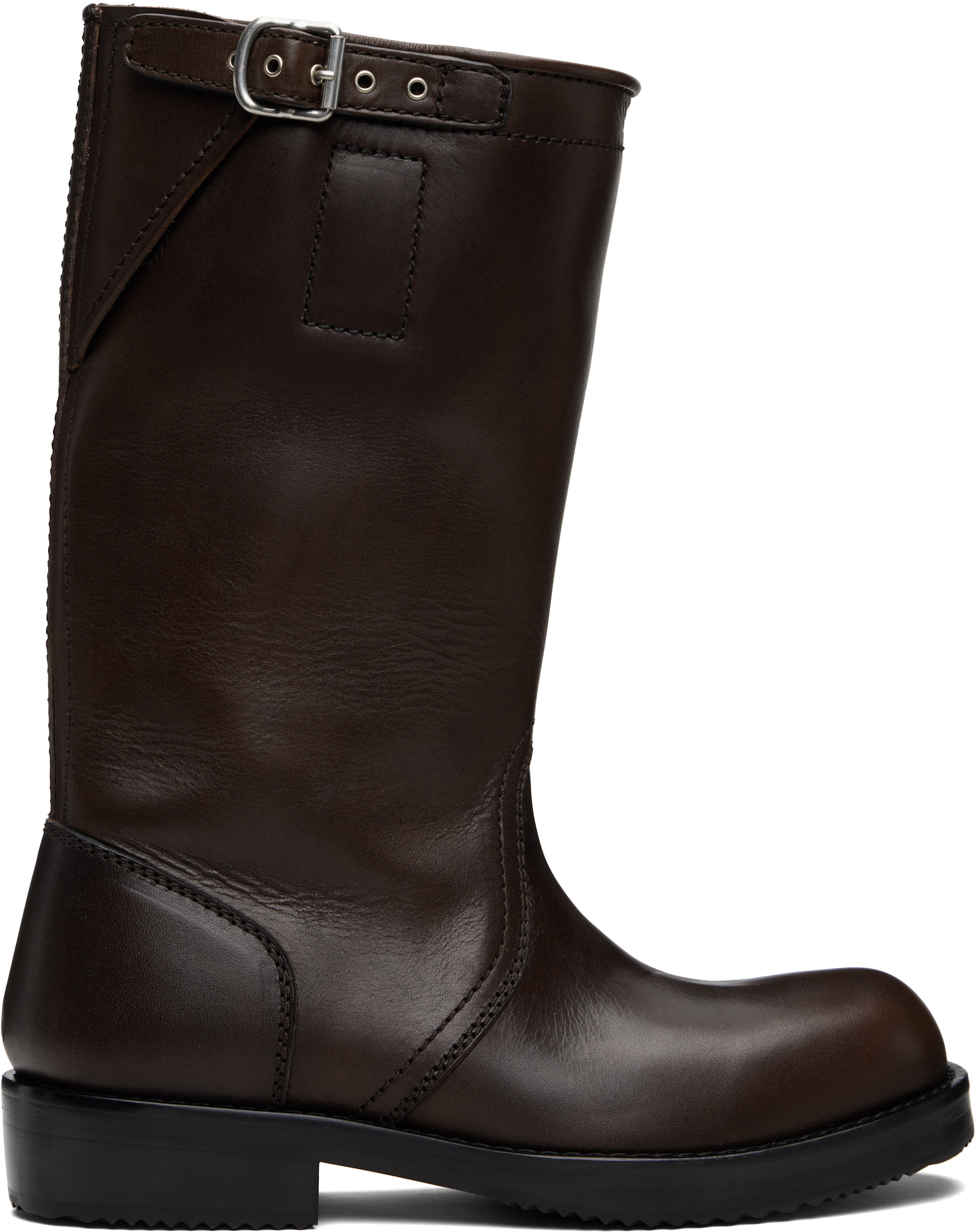タカミDRIES VAN NOTEN スタッズ付きブラウンシューズ Dries Van Noten: Brown Leather Biker Boots | SSENSE