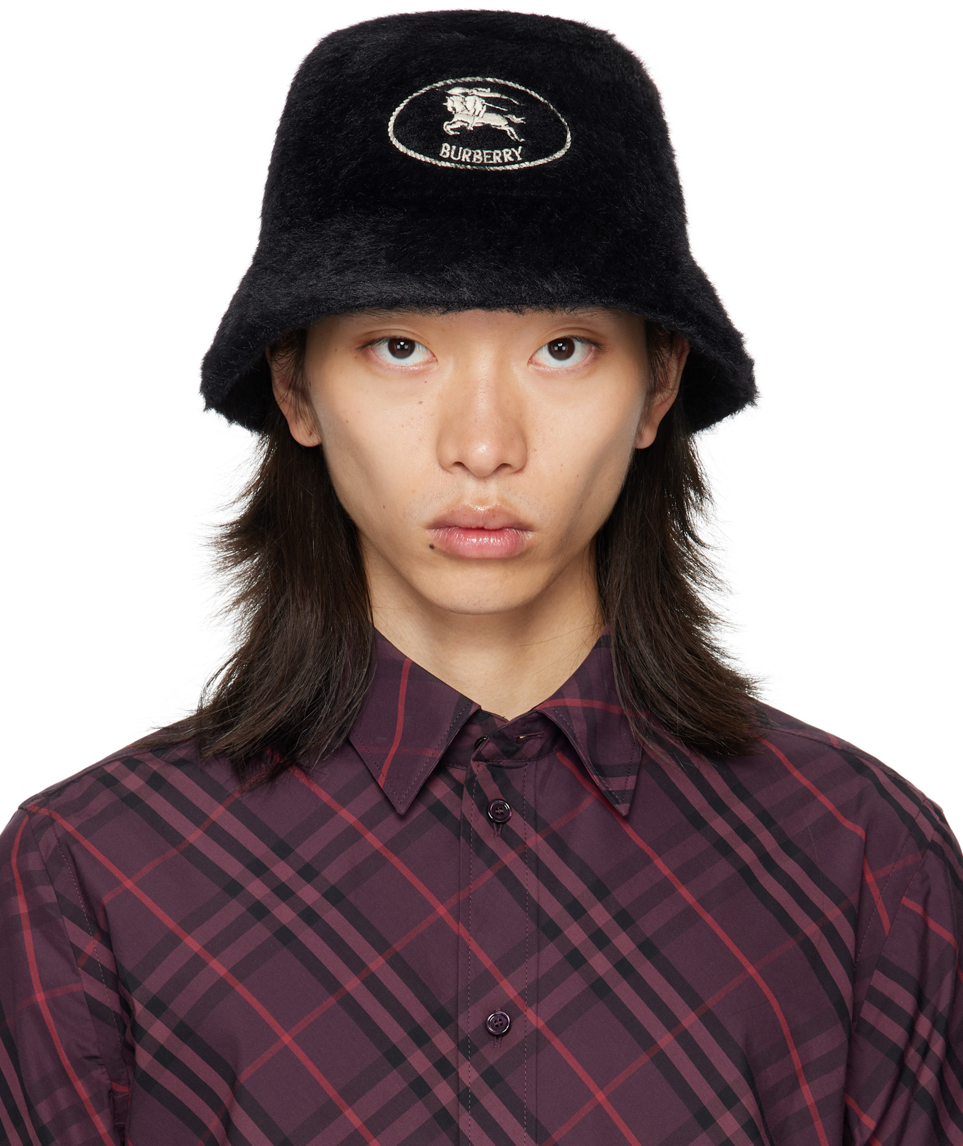 Burberry: ブラック Knight Stamp フェイクファー バケットハット