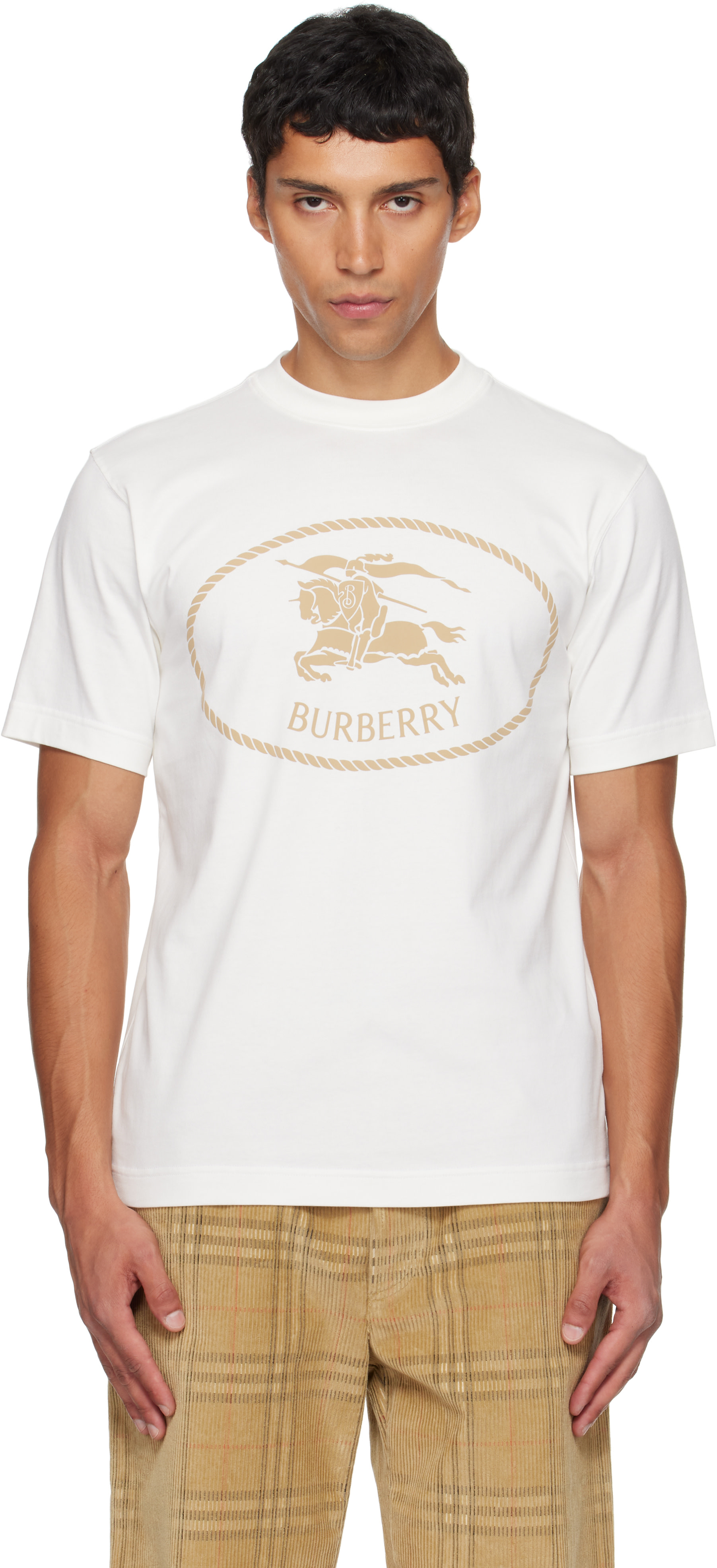 Burberry: White Knight Stamp Cotton T-shirt | SSENSE