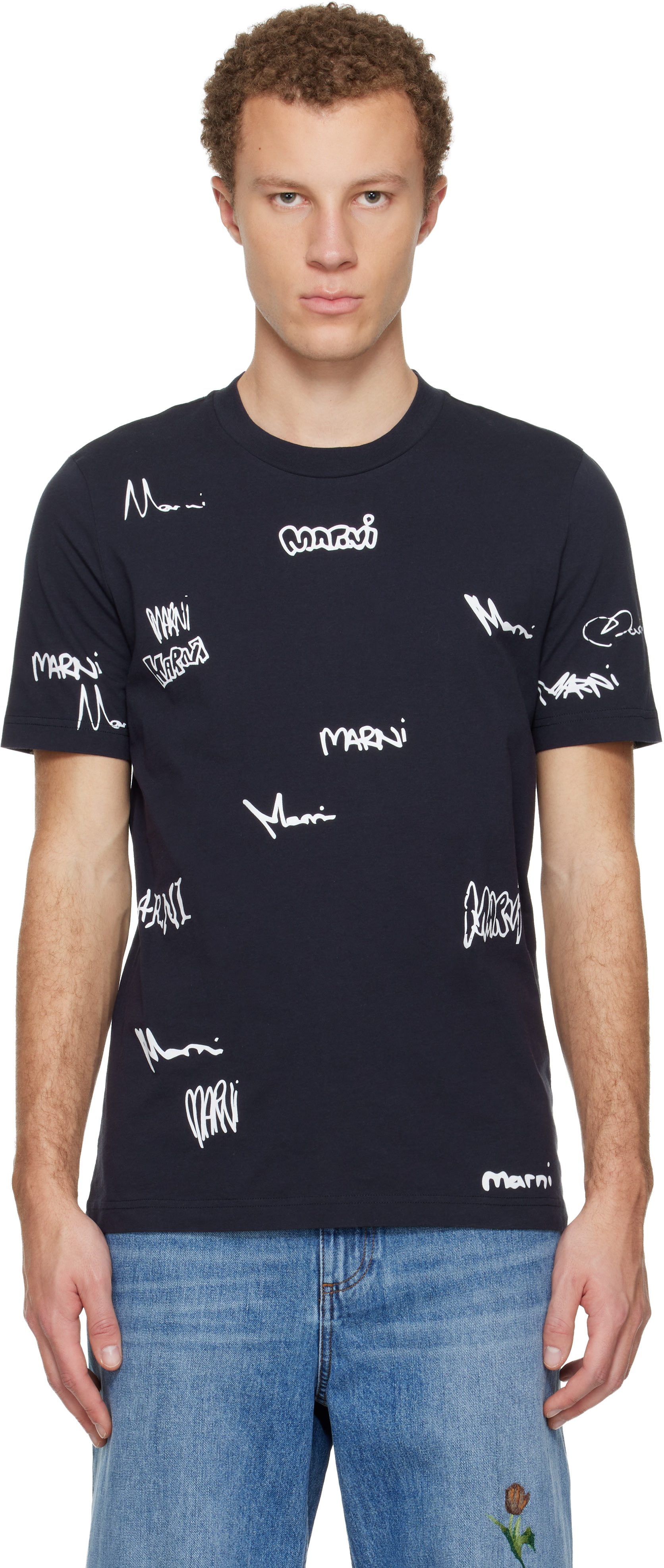 Navy Multigram Marni Print Cotton T-shirt by Marni on Sale