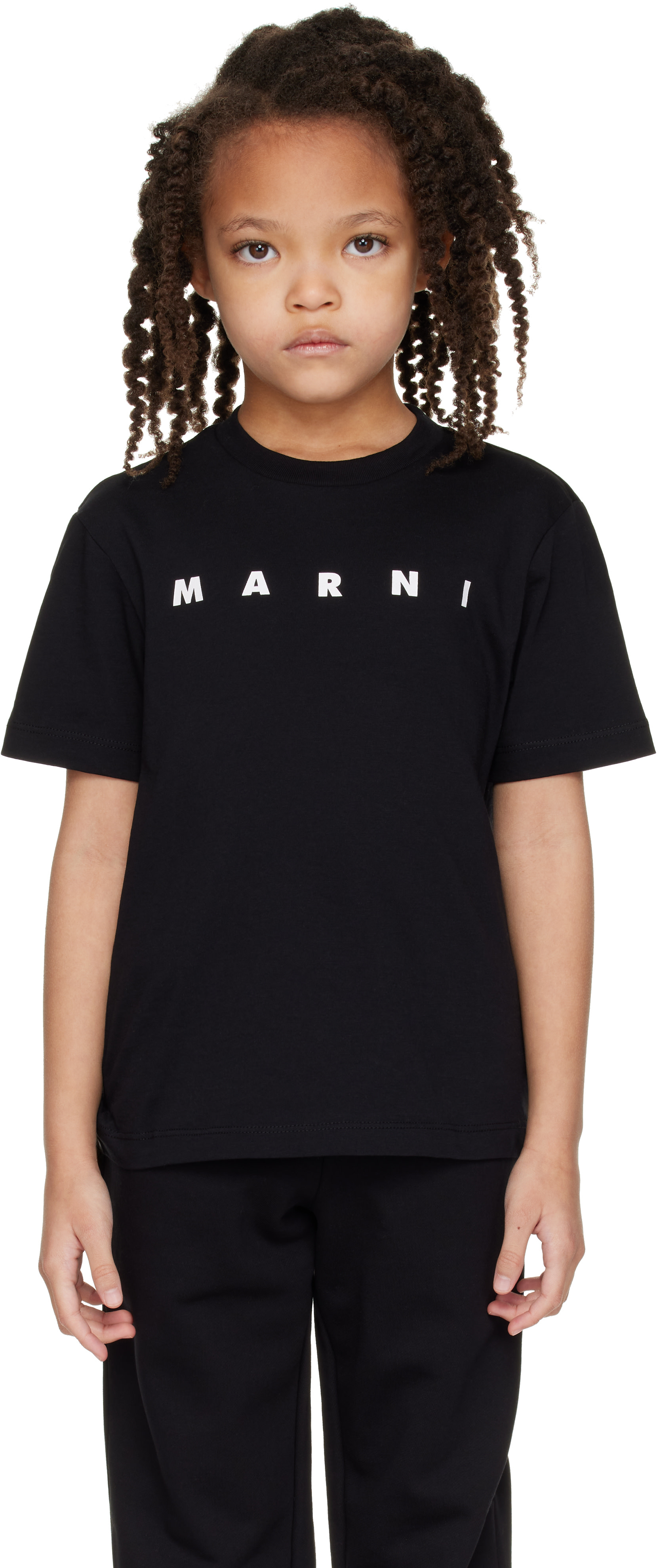 MARNI マルニ  キッズ チルドレン  ロゴTシャツ Marni: Kids Black Cotton Logo T-shirt | SSENSE