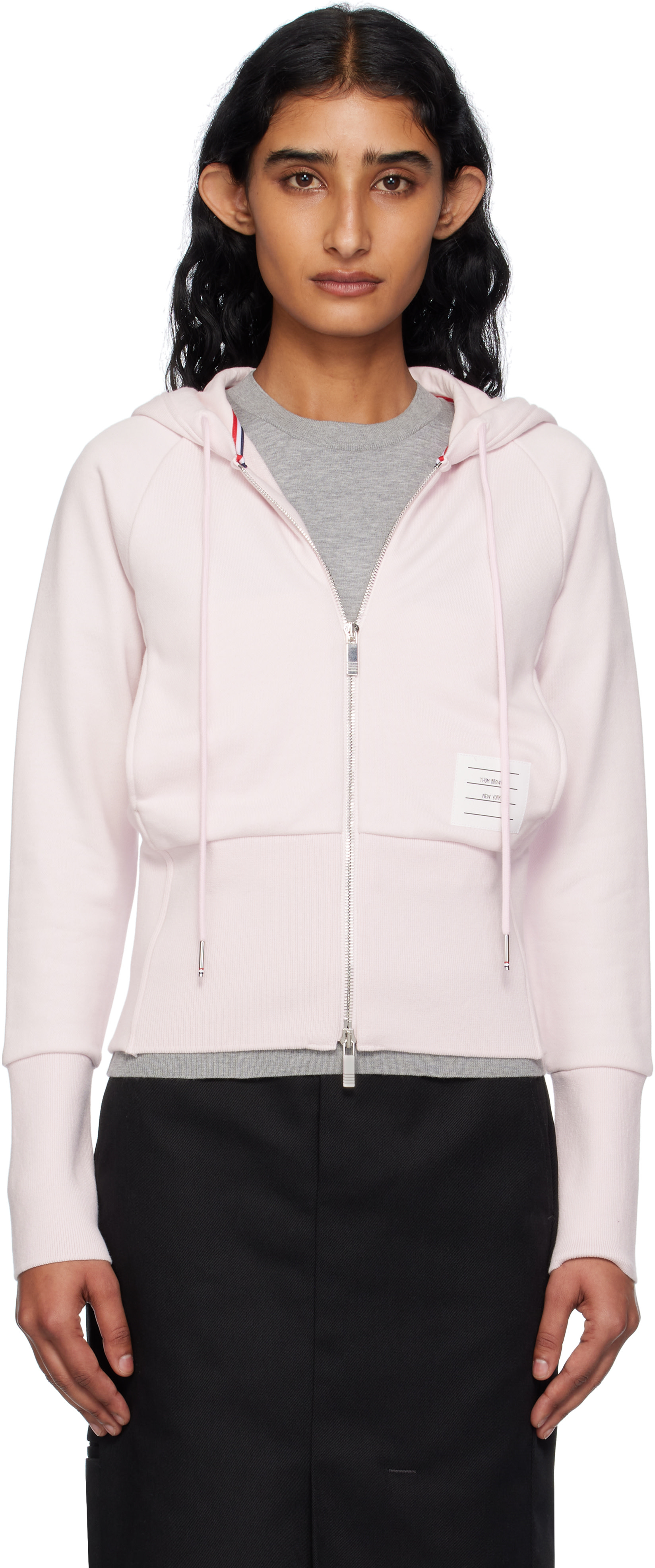 Thom Browne: Pink Solid Loopback 4-Bar Zip Hoodie | SSENSE