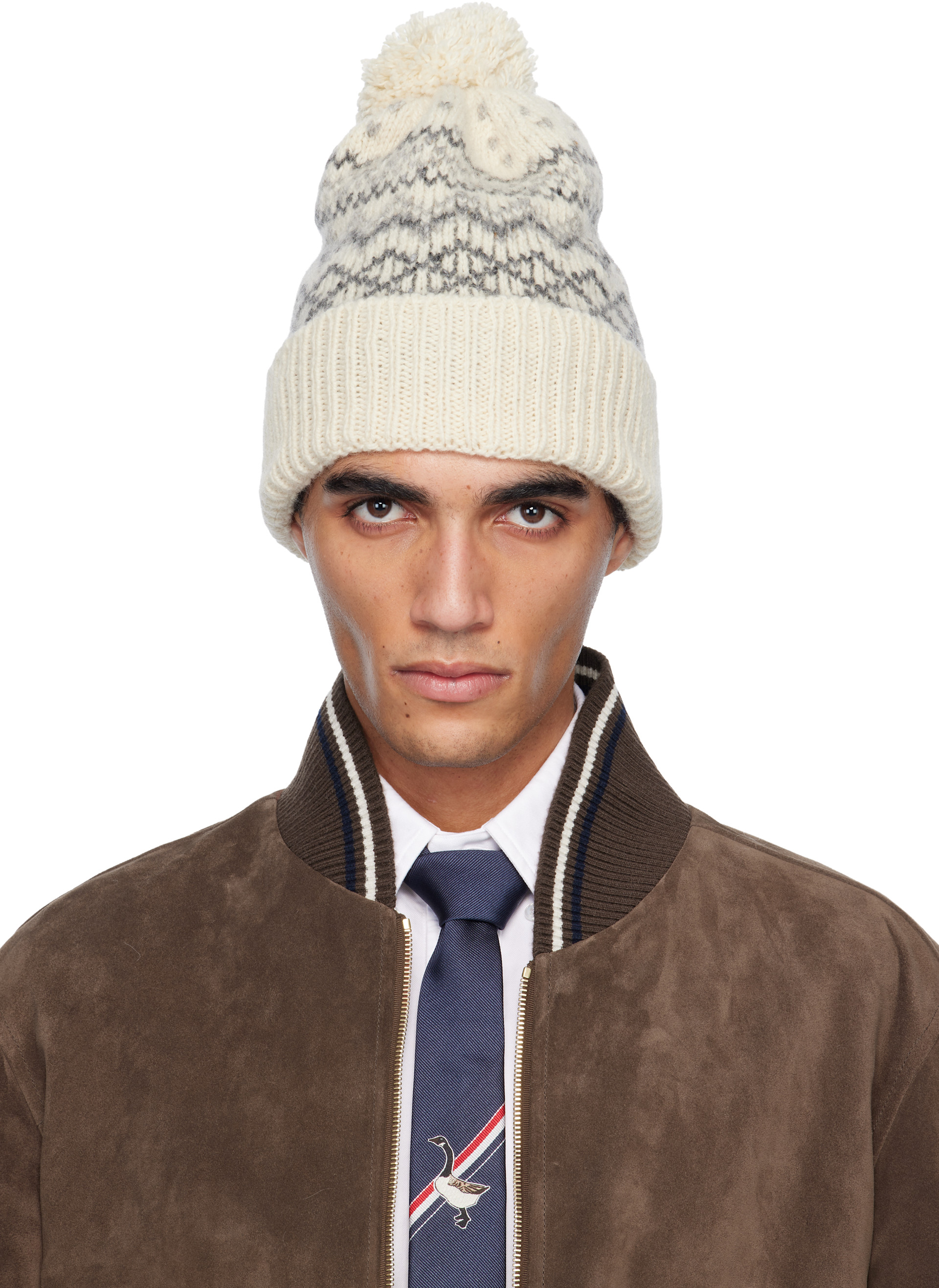 Thom Browne: Off-White Fair Isle Jersey Float Jacquard Beanie 