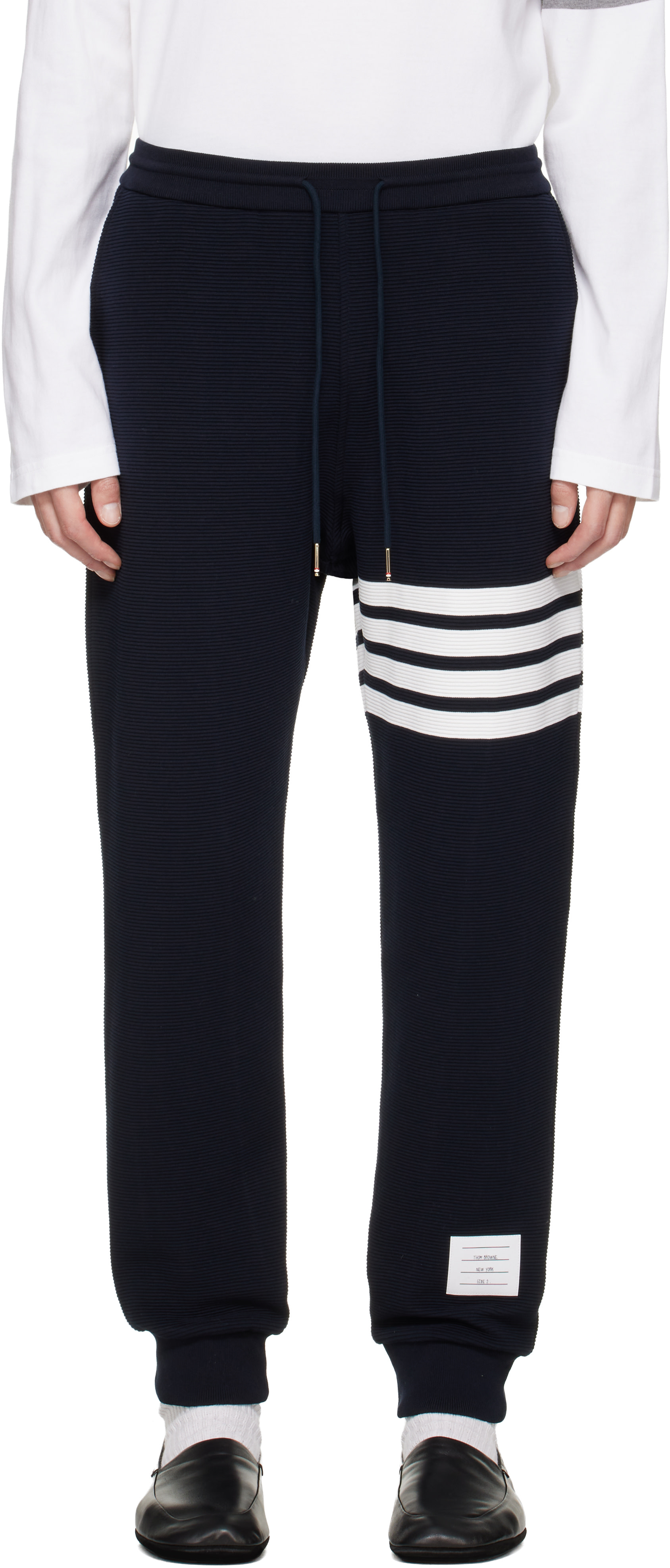 Thom Browne: Navy 4-Bar Ottoman Sweatpants | SSENSE