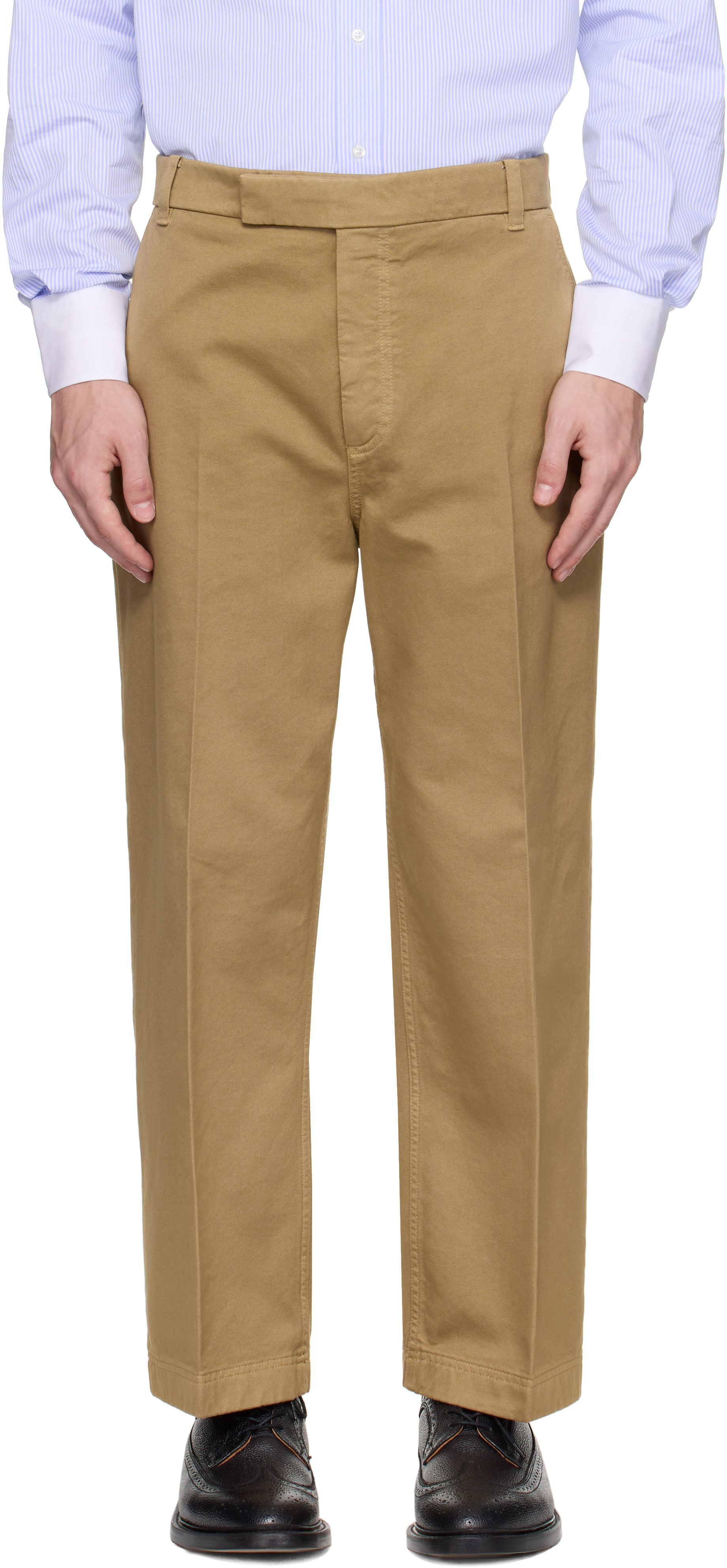Thom Browne: Khaki Cotton Twill Utility Trousers | SSENSE