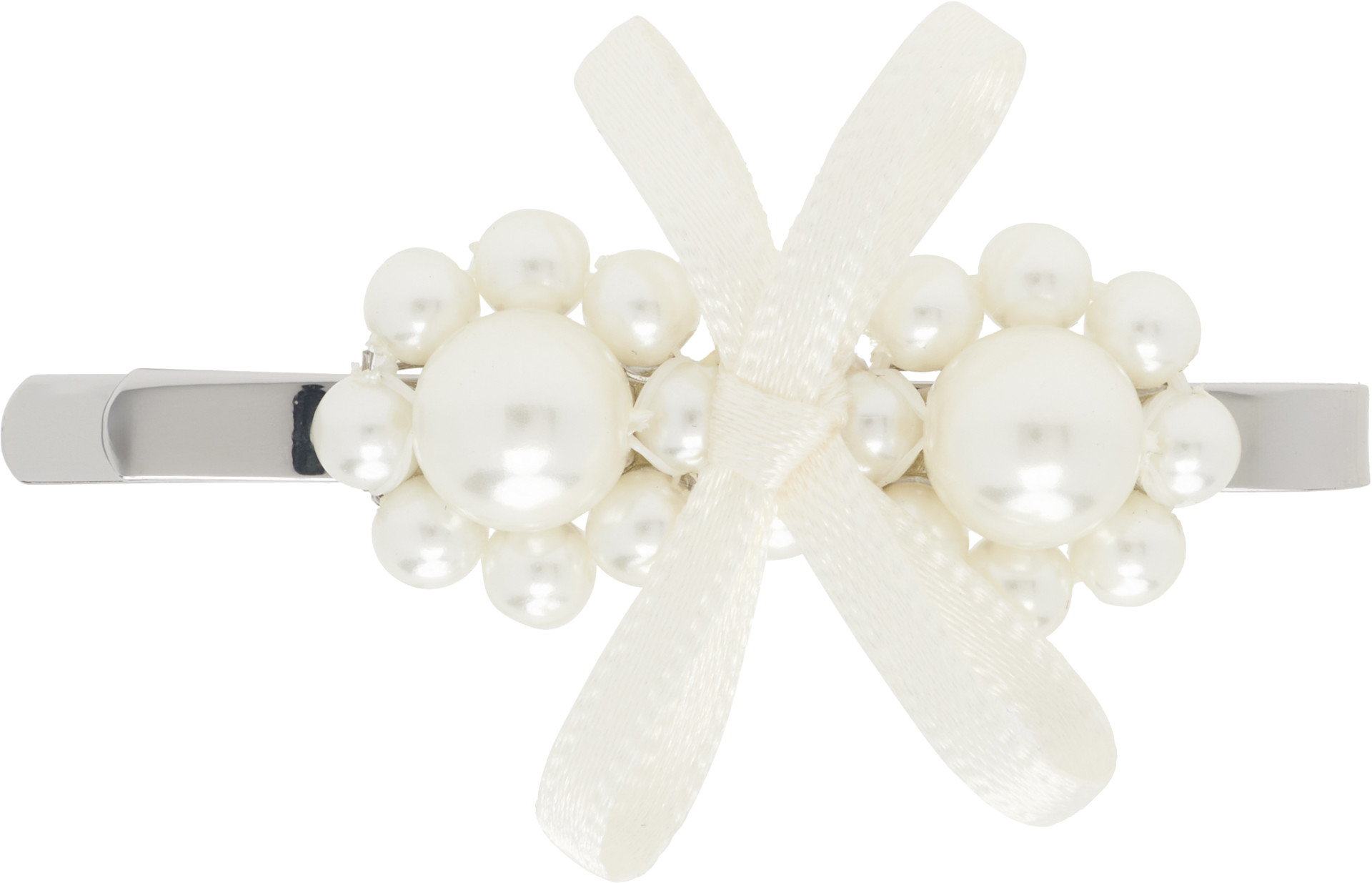 アクセサリー simone rocha PETITE BOW DETAIL FLOWER Simone Rocha: White Petite Bow Mini Flower Hair Clip | SSENSE