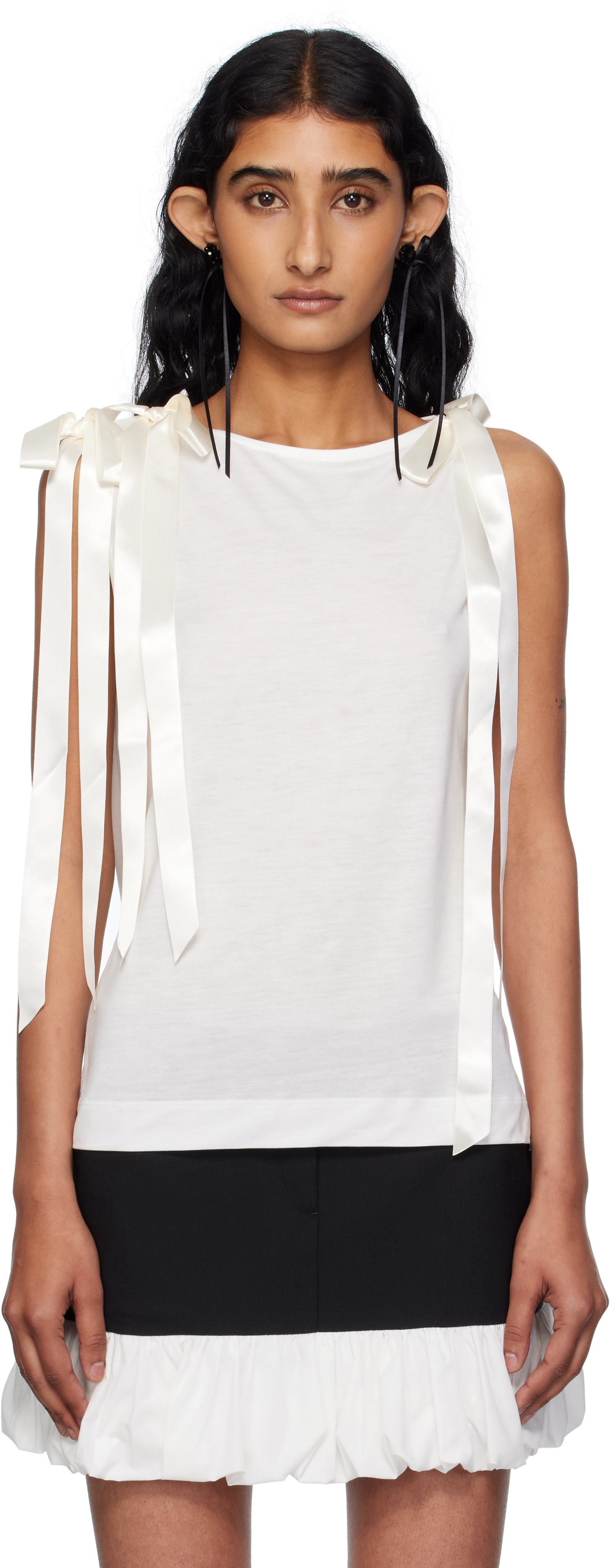 Simone Rocha: Off-White Bow Ribbon Tail Tank Top | SSENSE
