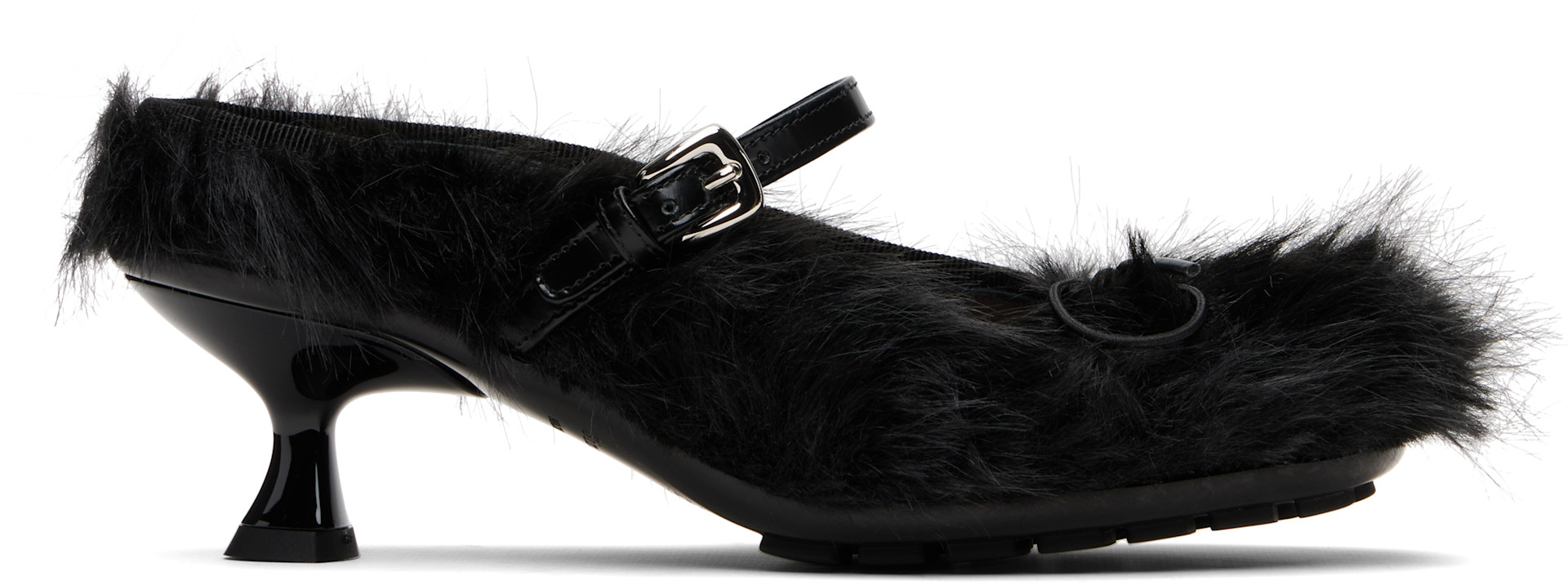 Simone Rocha: Black Faux Fur Grip Mule Heels | SSENSE
