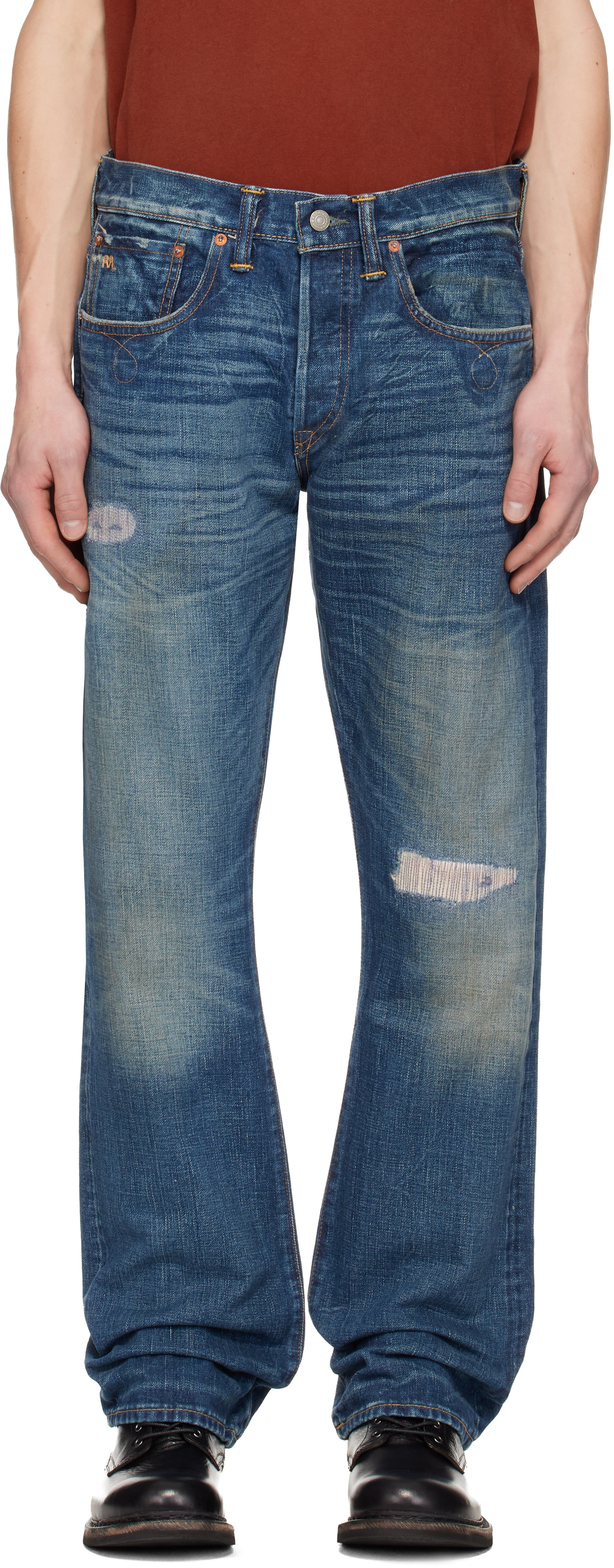 RRL: Blue Slim Boot Sutton Repaired Selvedge Jeans | SSENSE