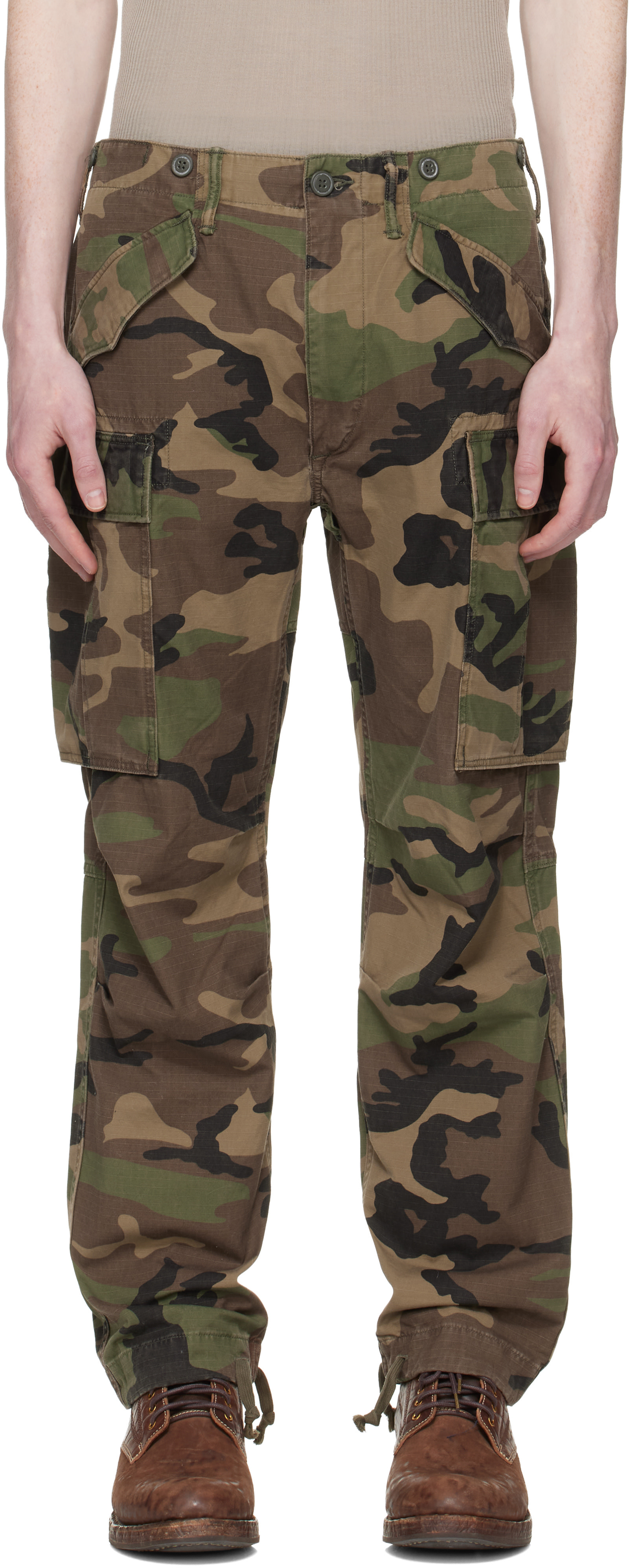 RRL: Khaki Regiment Camo Ripstop Cargo Pants | SSENSE