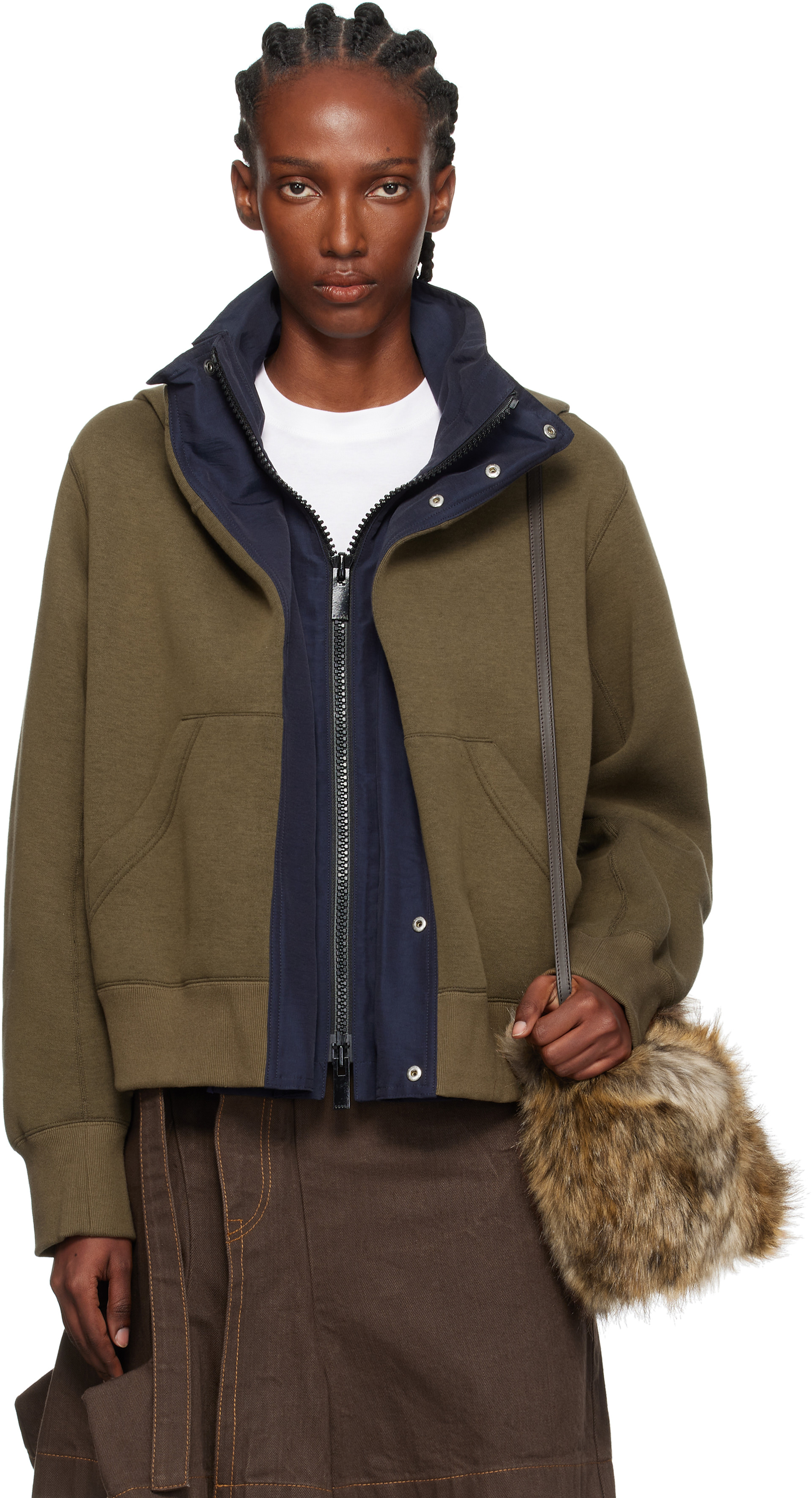 sacai グラデーション スウェット size2 sacai: Khaki & Navy Sponge Sweat x Grosgrain Hoodie | SSENSE