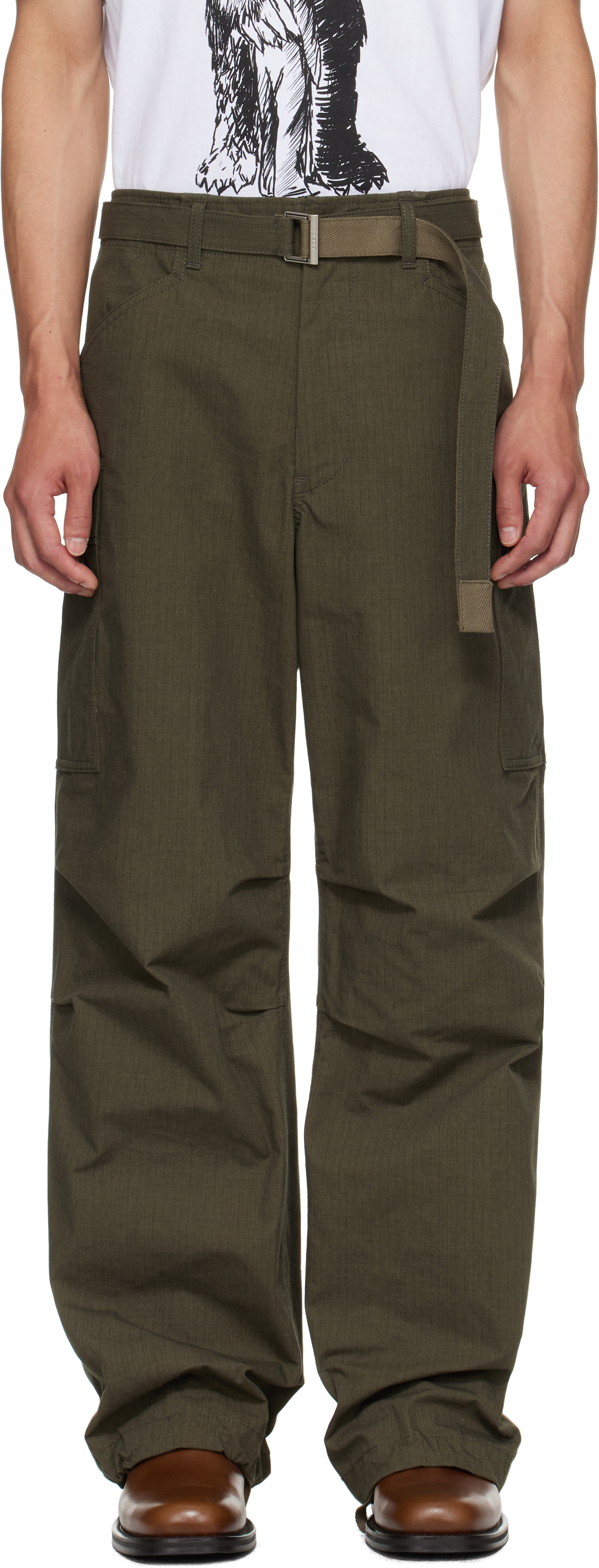 sacai: Khaki Ripstop Cargo Pants | SSENSE