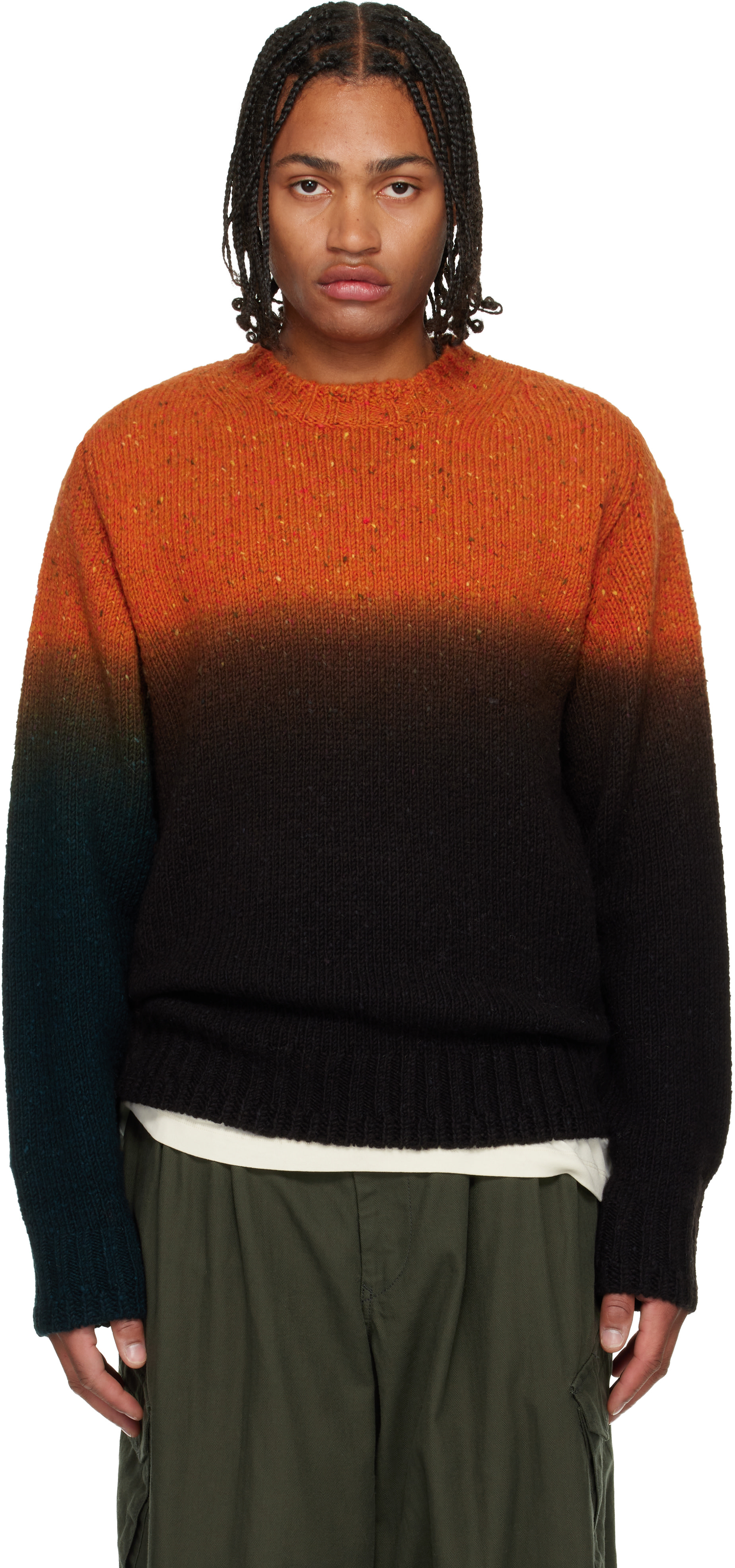 sacai: オレンジ＆ブラウン Garment Dye Wool Knit セーター | SSENSE 日本