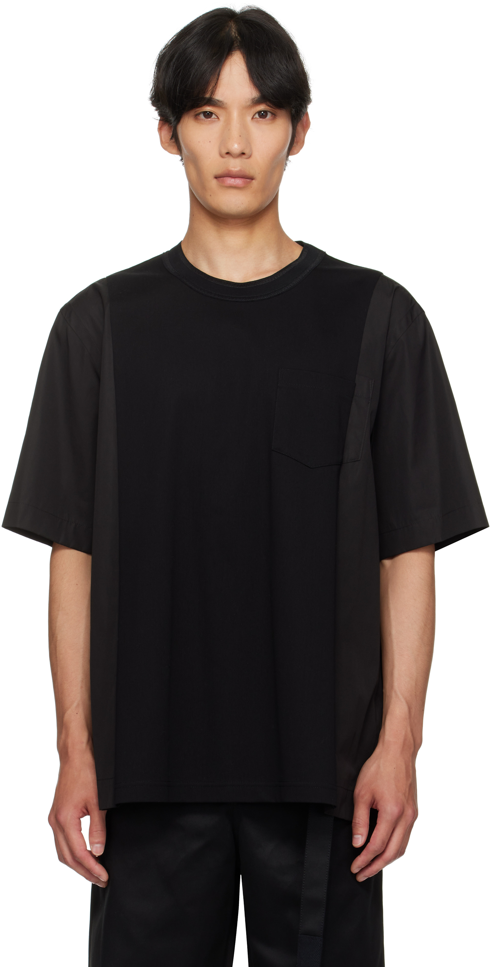 Black Poplin & Cotton Jersey T-shirt by sacai on Sale