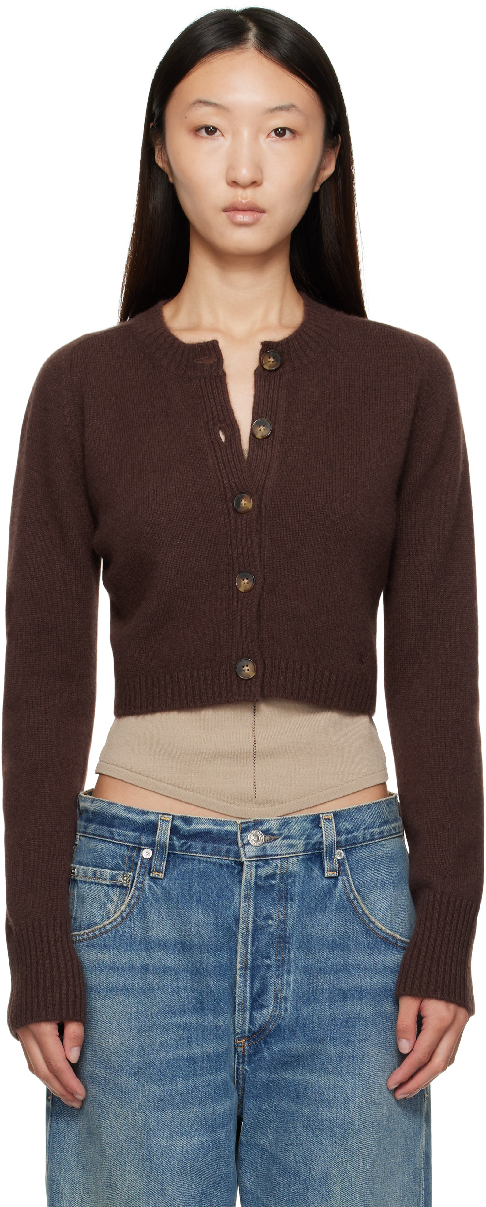 Loulou de Saison: Brown Zephir Cashmere Cropped Cardigan | SSENSE Loulou de Saison: Brown Zephir Cashmere Cropped Cardigan | SSENSE