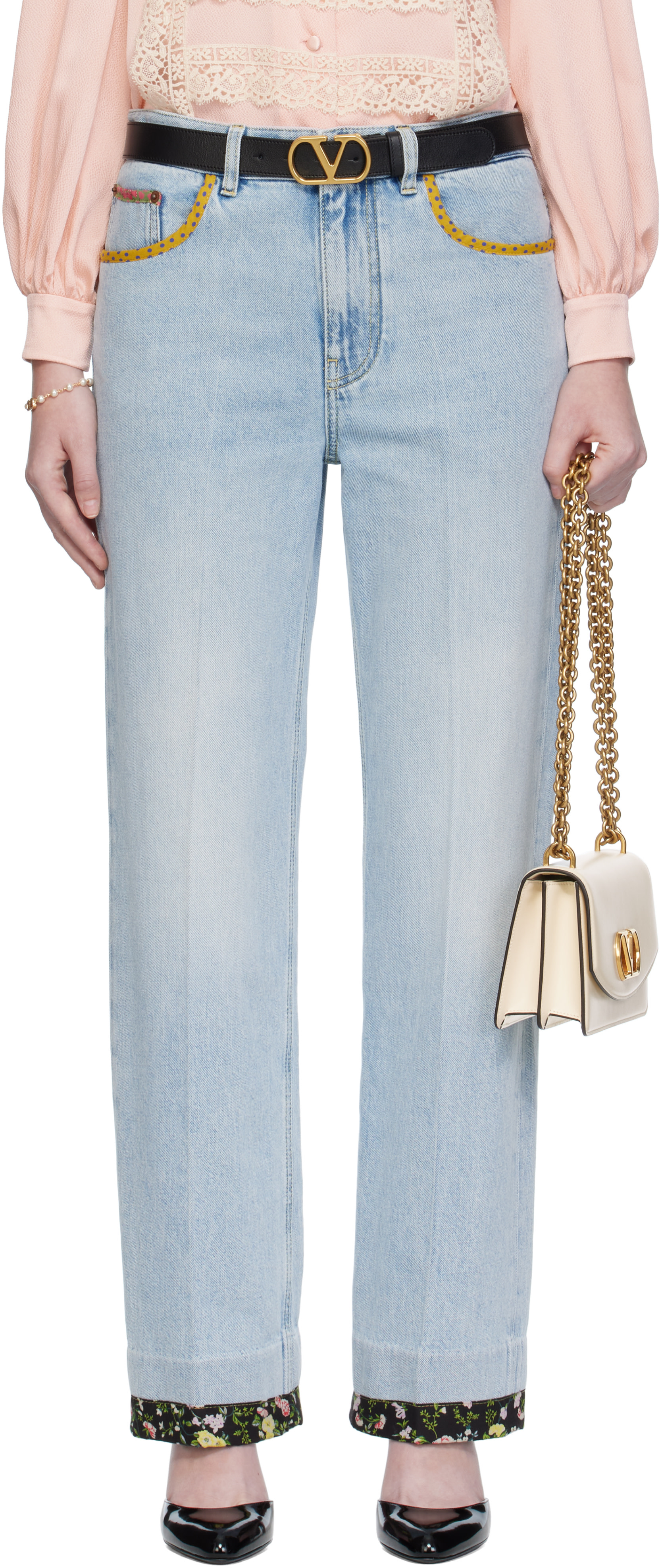 Blue Embroidered Denim Jeans