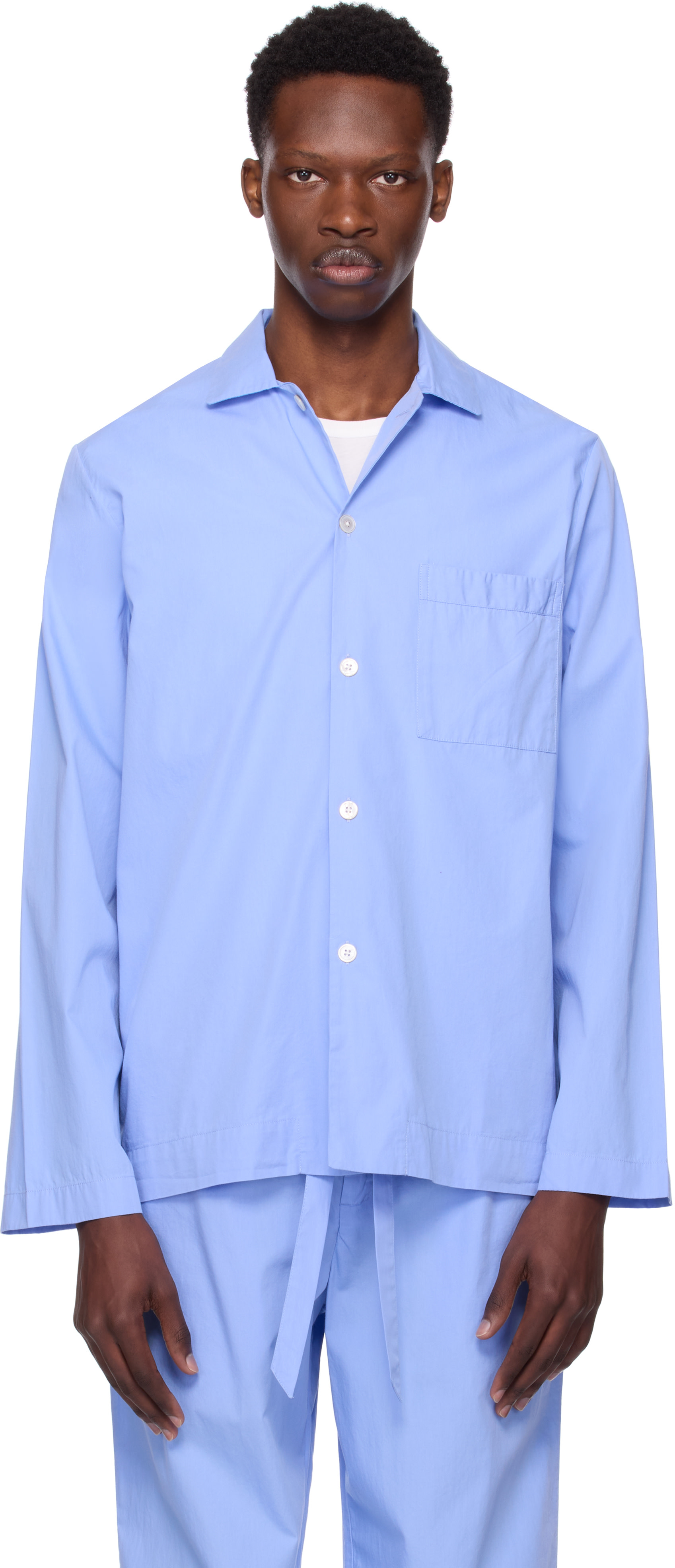 AURALEE TEKLA PYJAMAS SHIRT ブルー サイズXXS Tekla: Blue Poplin Long Sleeve Pyjama Shirt | SSENSE