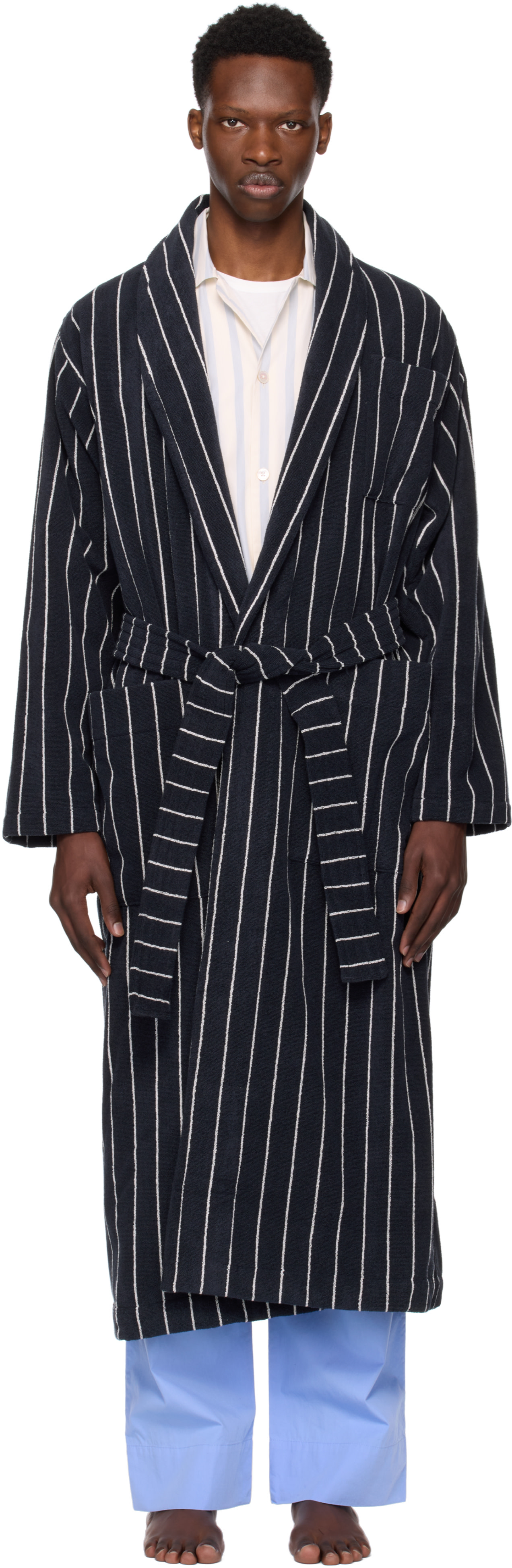 Tekla: Navy Terry Classic Bathrobe | SSENSE