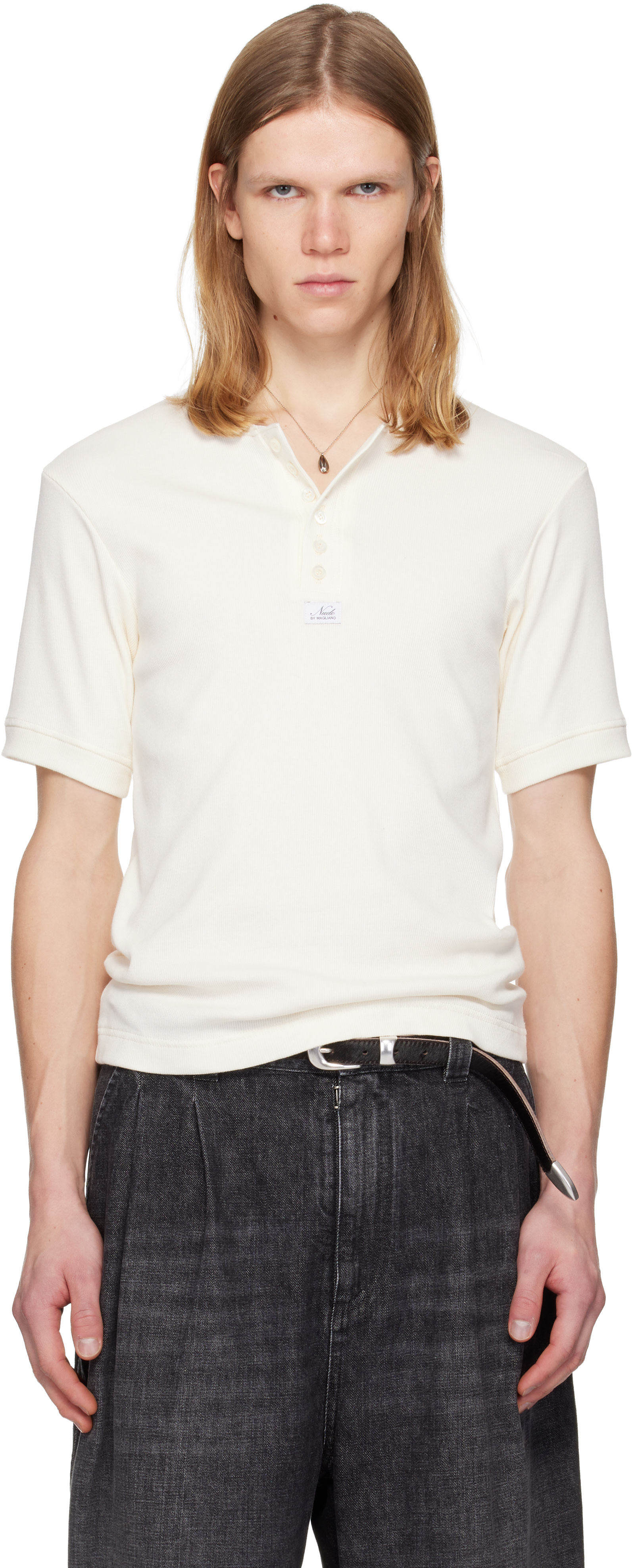 Magliano: オフホワイト 'Nudo' Serafino ヘンリーネックTシャツ